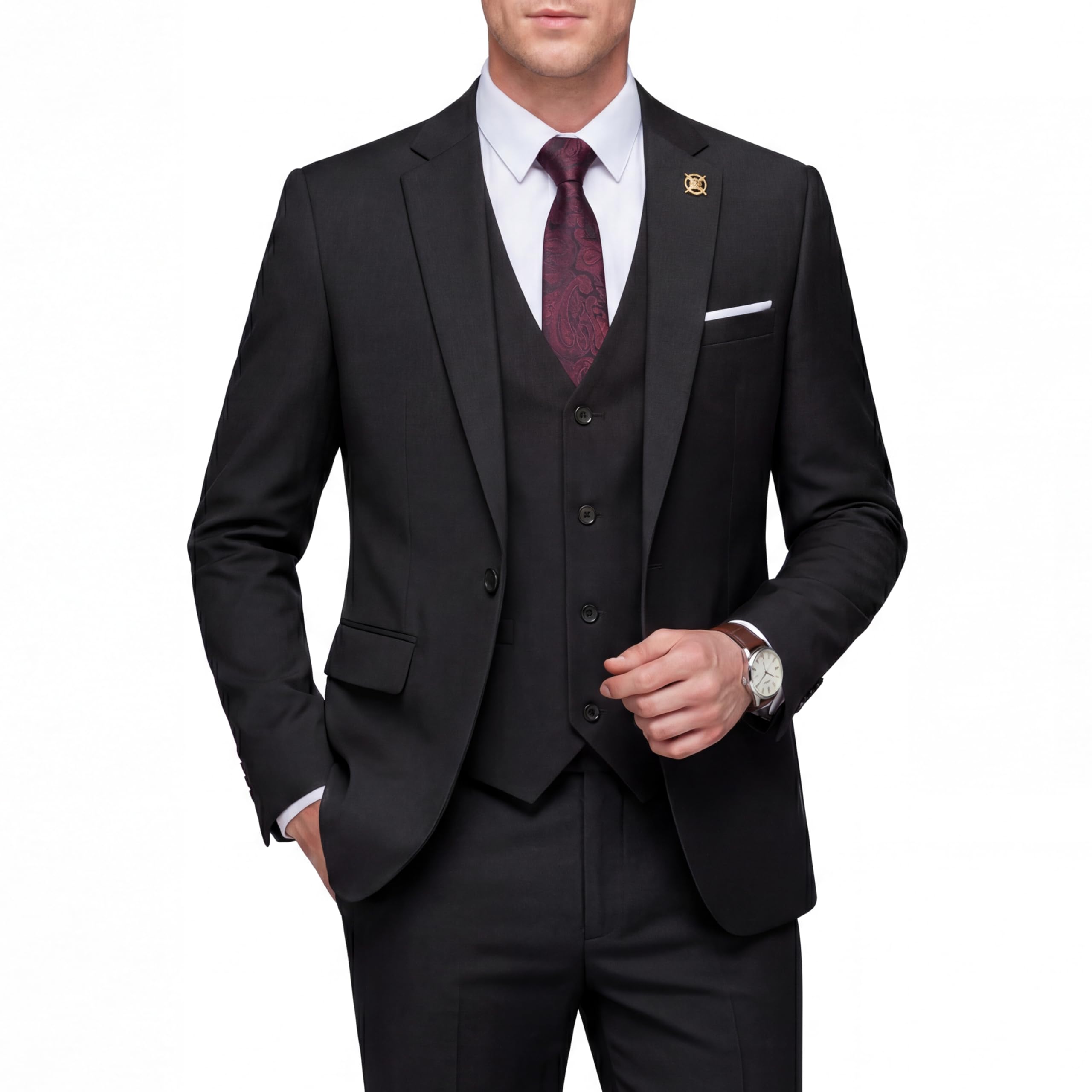 Men's Slim Fit 3 Piece Suit, One Button Solid Blazer Business Party Jacket Vest Pants Set