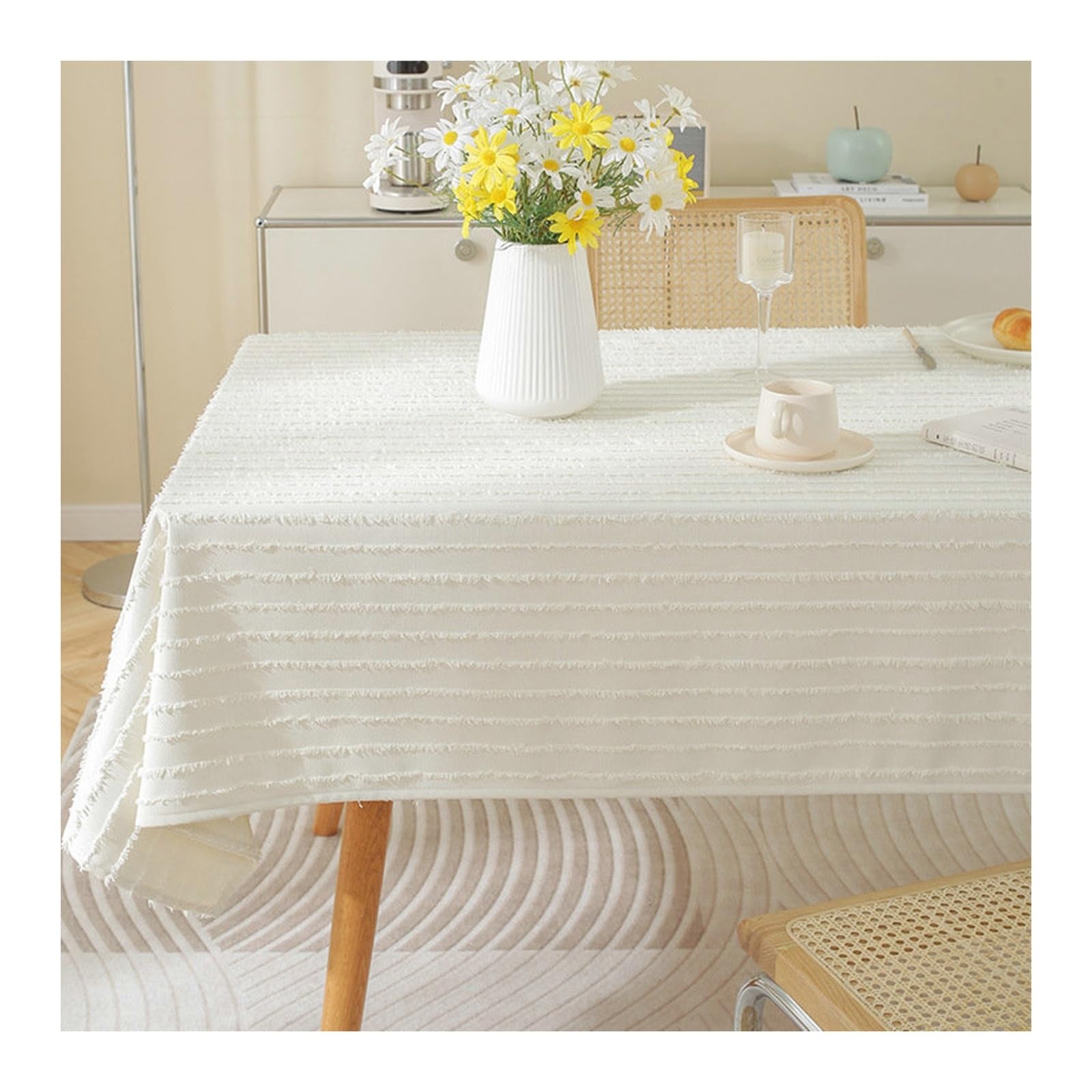 Nappe coton lin KnSam 110x170cm rayures blanches de table