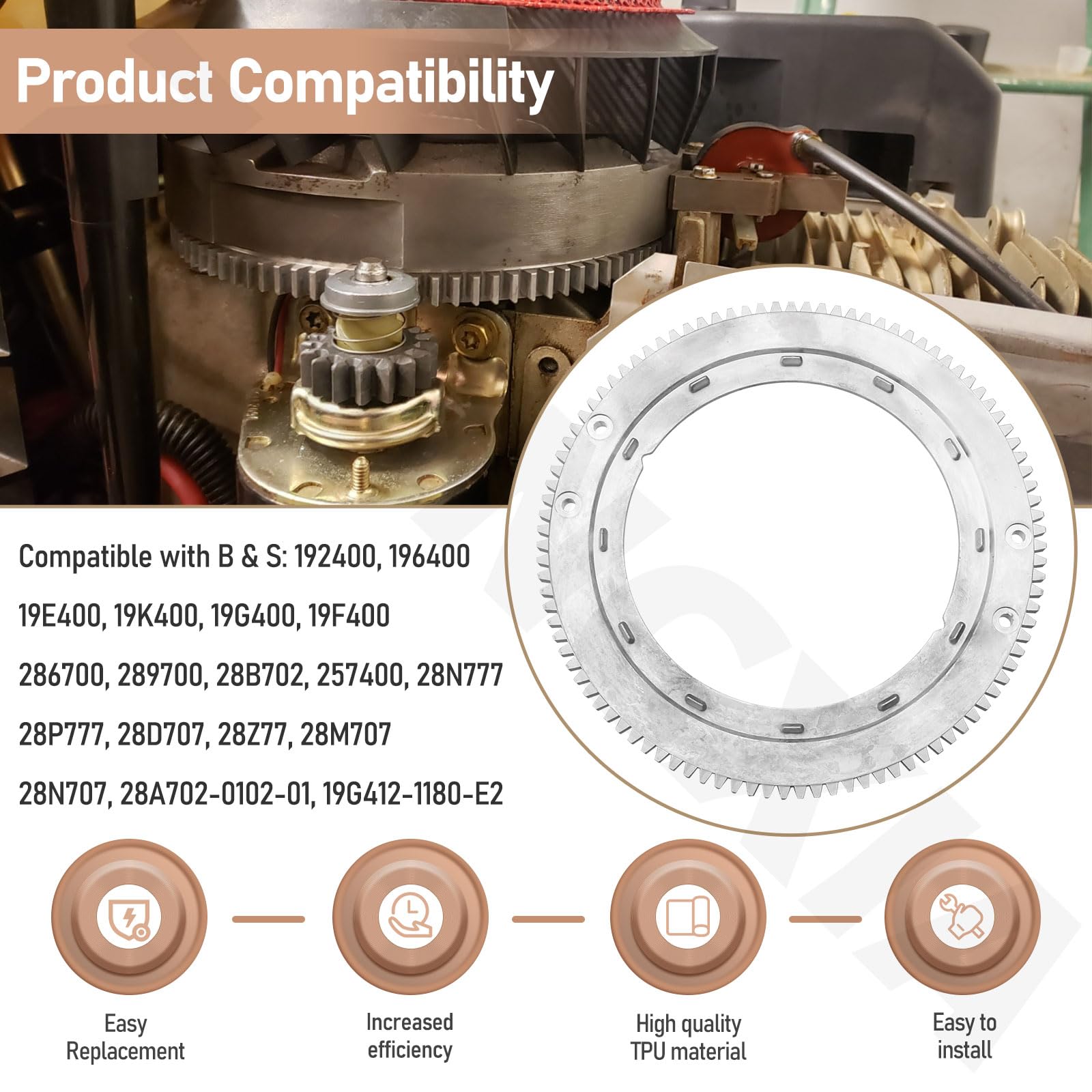 696537 Anello del volano compatibile con tosaerba B&S Toro Cu-b Cadet Cr-aftman S-tens 28P777 28N777 28N707 Sostituire 392134 399676 150-435 31-056 280104