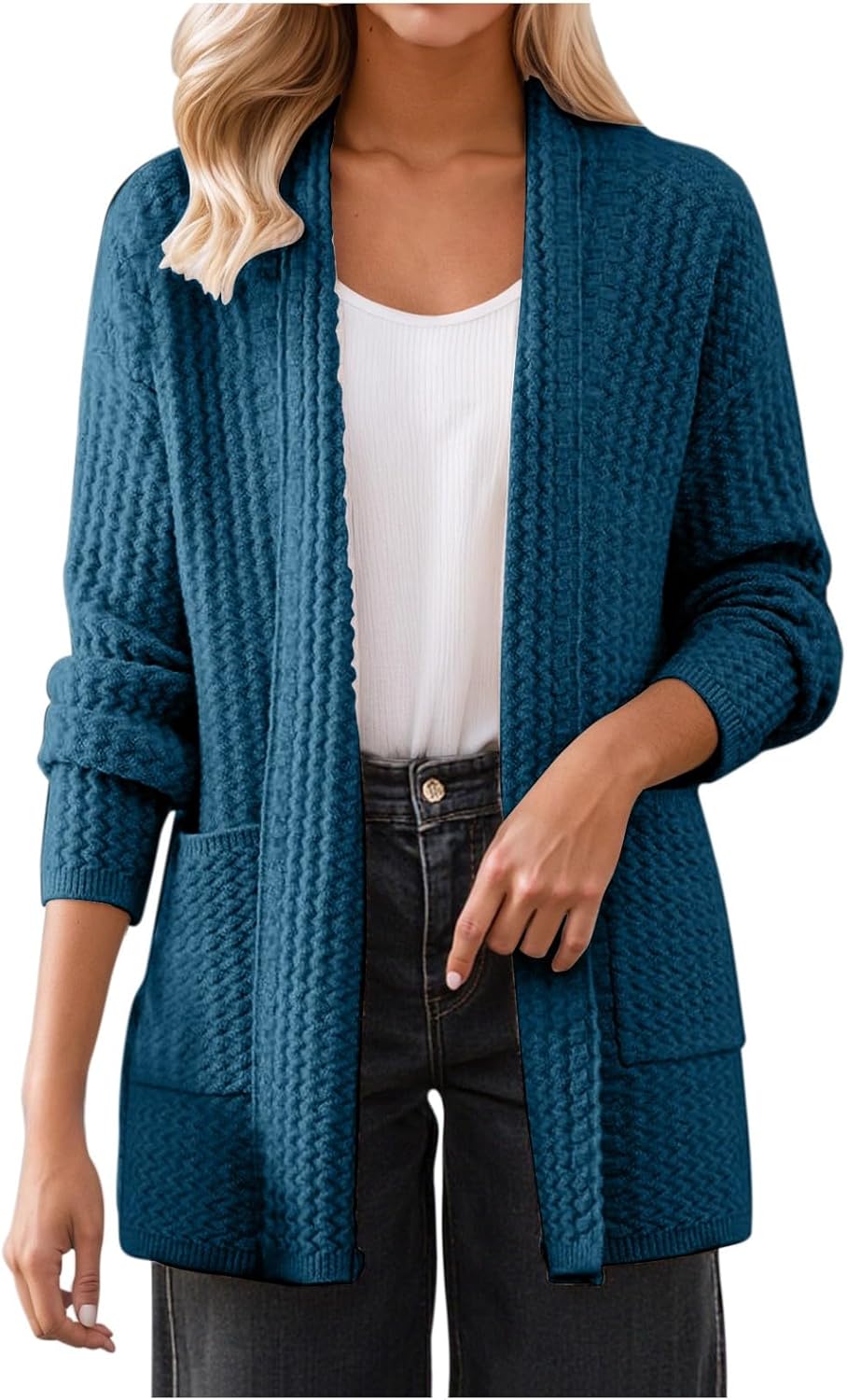 Oversized Cardigans Women Fall Winter Trendy Open Front Long Sleeve Sweaters with Pockets Casual Solid Color Jacket