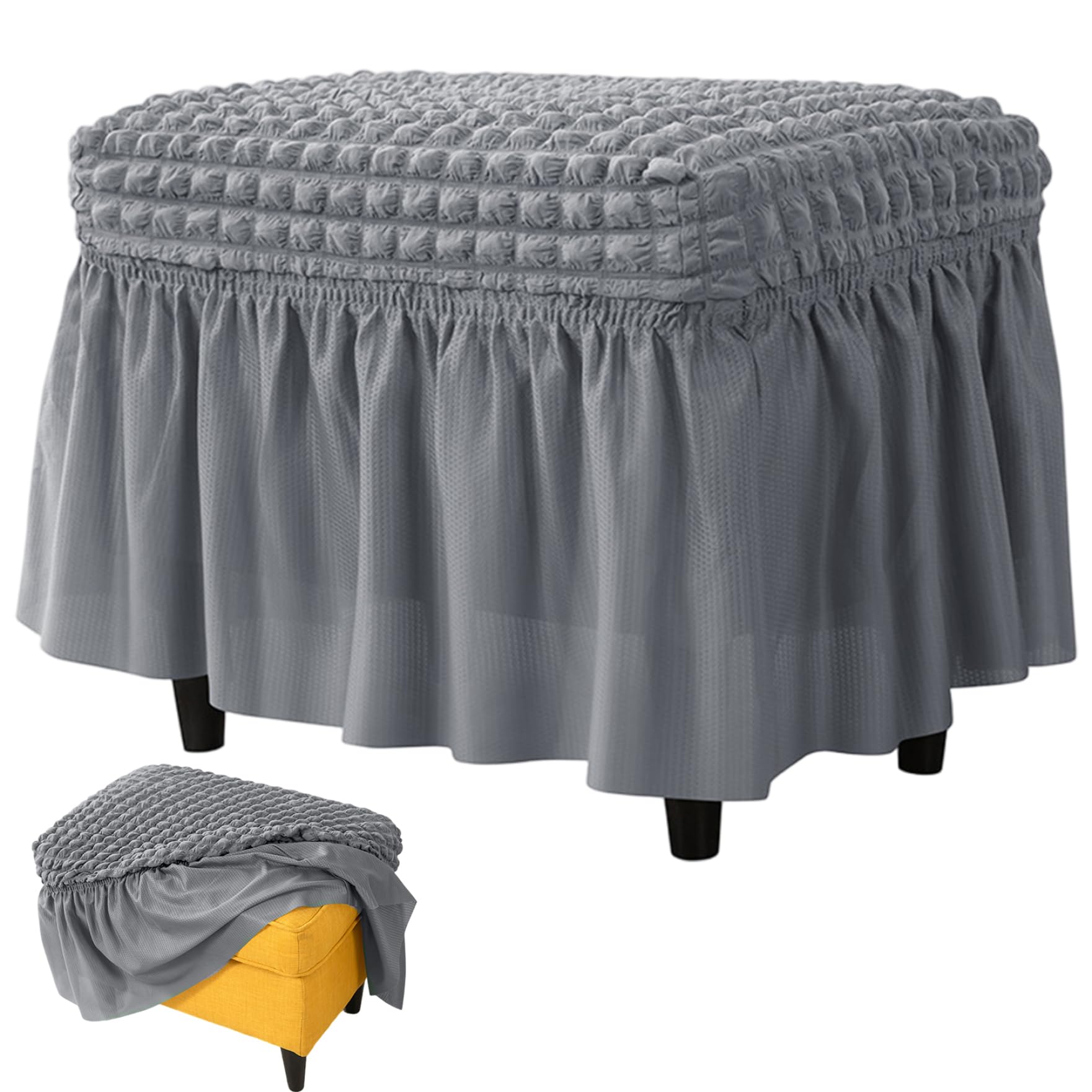 Housse de pouf rectangulaire à jupe Gcroet - Tissu extensible en treillis doux pour salon