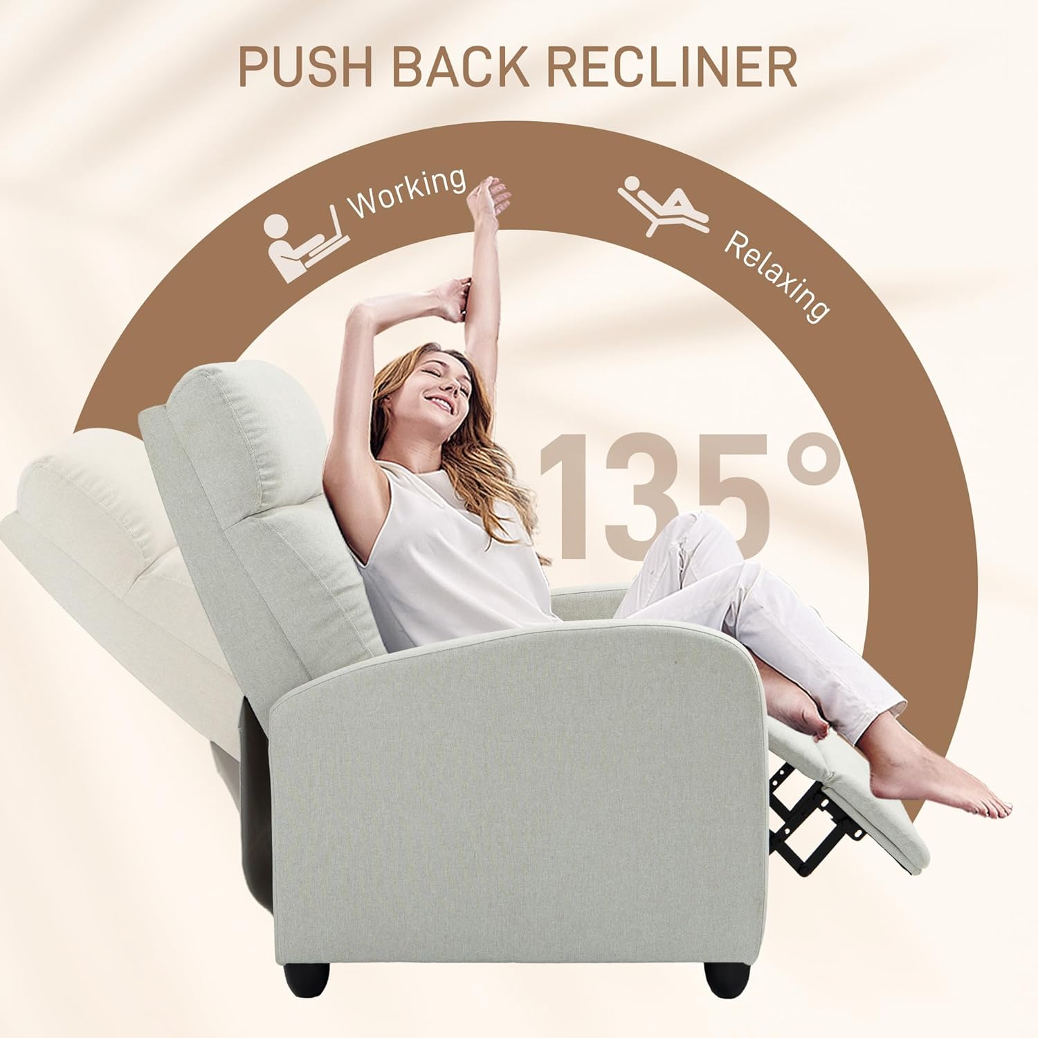 Person reclining in the HOMCOM chair to 135 degrees