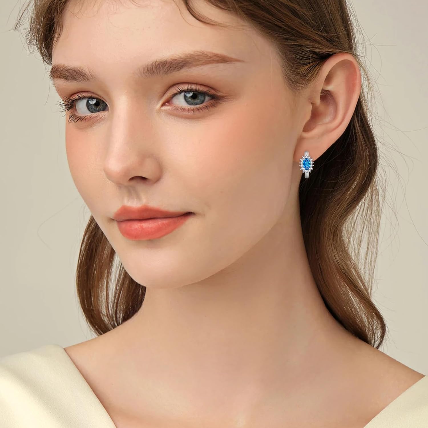 Huggie Hoop Earrings for Women 925 Sterling Silver Oval Cut Halo Earrings Birthstone Jewelry Gifts for Her - Image 6