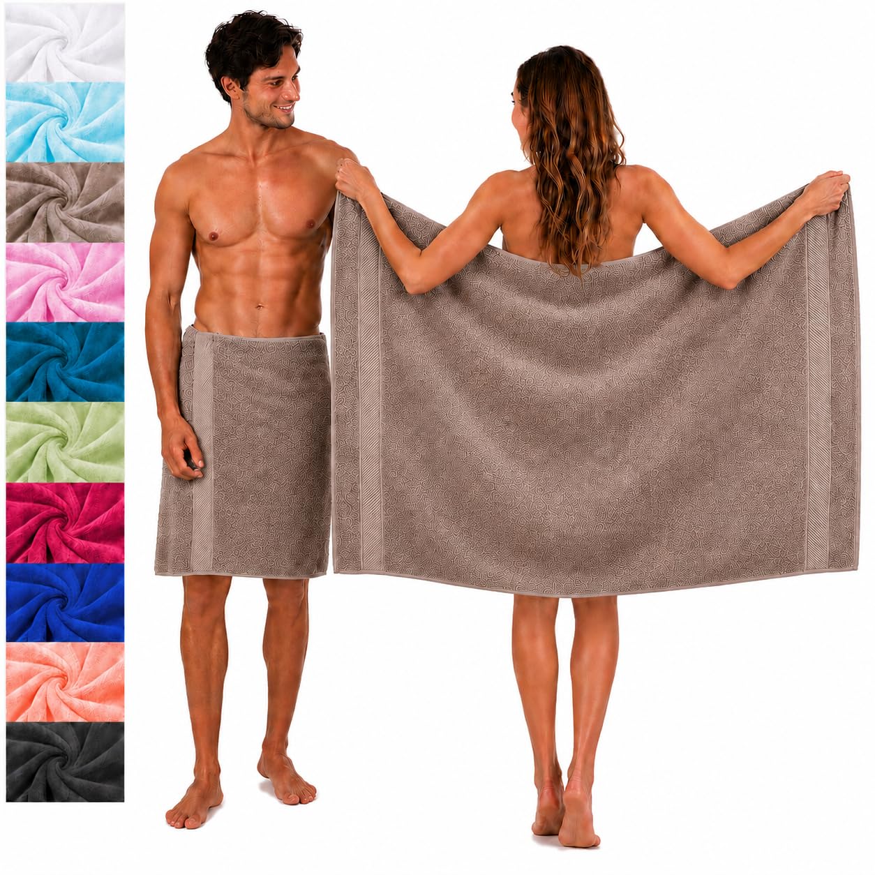 Serviettes à sauna 80x200cm Betz Palermo en pur coton gris pierre lot de 2