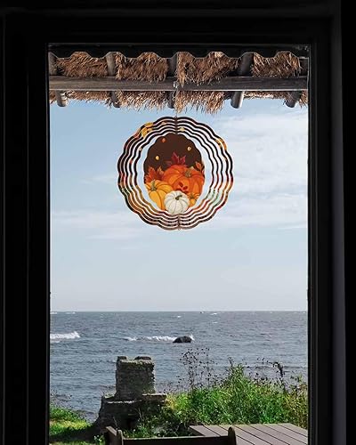 Miniatura 4 de Molinillo de viento de otoño, calabaza naranja, hoja de arce de acero inoxidable para patio y jardín, esculturas de viento Hapyy Fall Y'all de 10