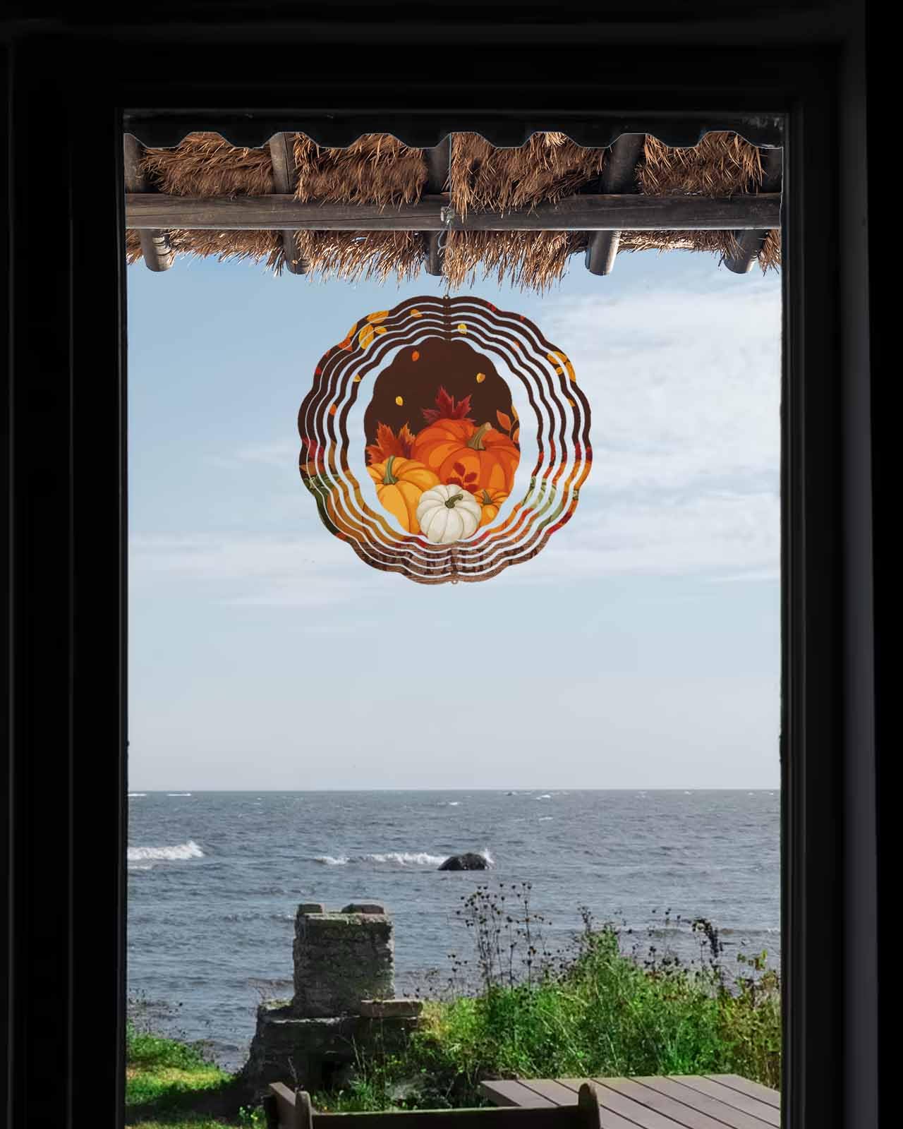 Herbst-Windspiel Orange Kürbis Ahornblatt Edelstahl Spinner für Hof und Garten Hapyy Fall Y'all Windskulpturen 30,5 cm 30,5 cm 3D Handwerk Ornamente Hängende Herbst Wind Spinner für Outdoor Indoor