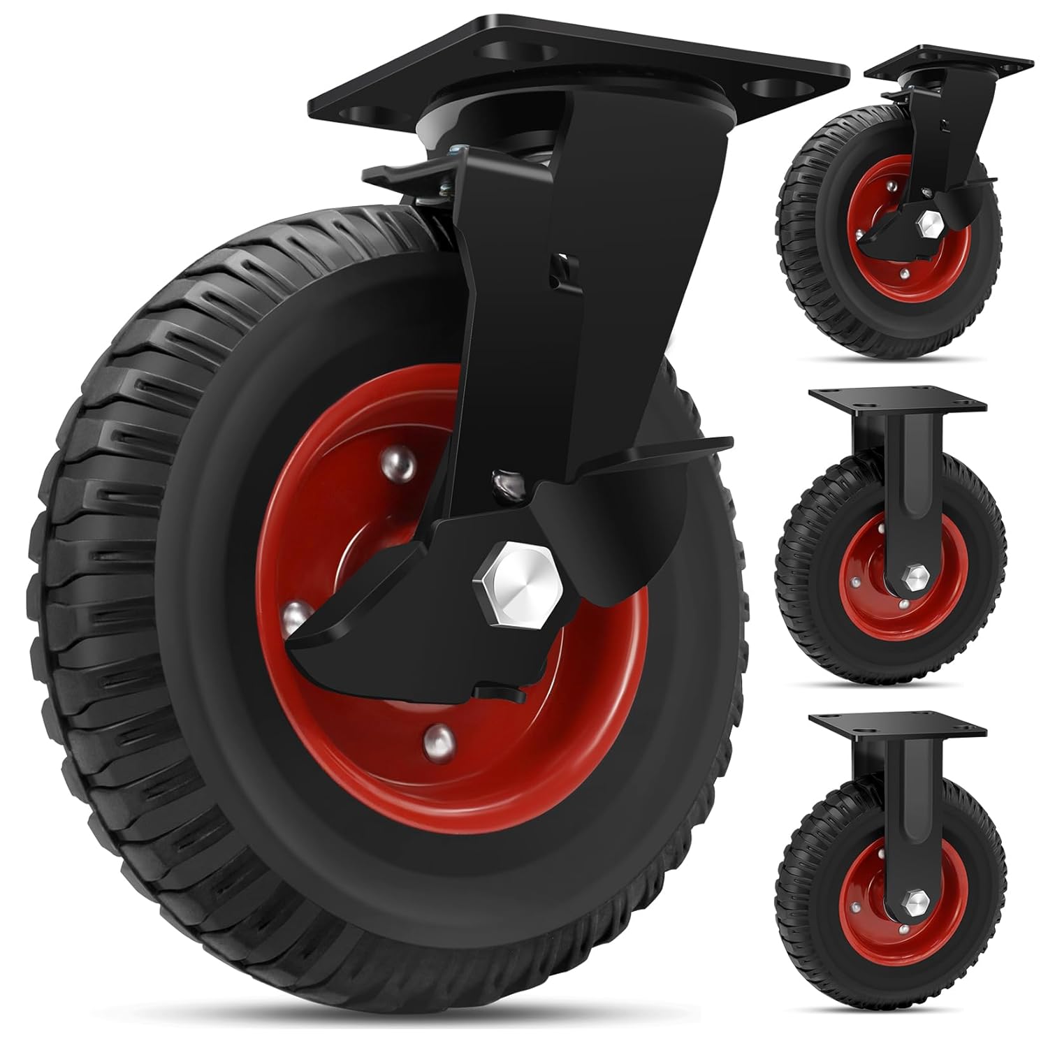 W B D WEIBIDA 8 Inch Heavy Duty Caster Wheels Set of 4, 2200 LBS Outdoor Industrial Wheels Swivel Large Rubber Casters with Brake for Workbench, Dolly, Cart, Trolley, Wagon (2 Brake & 2 Fixed)