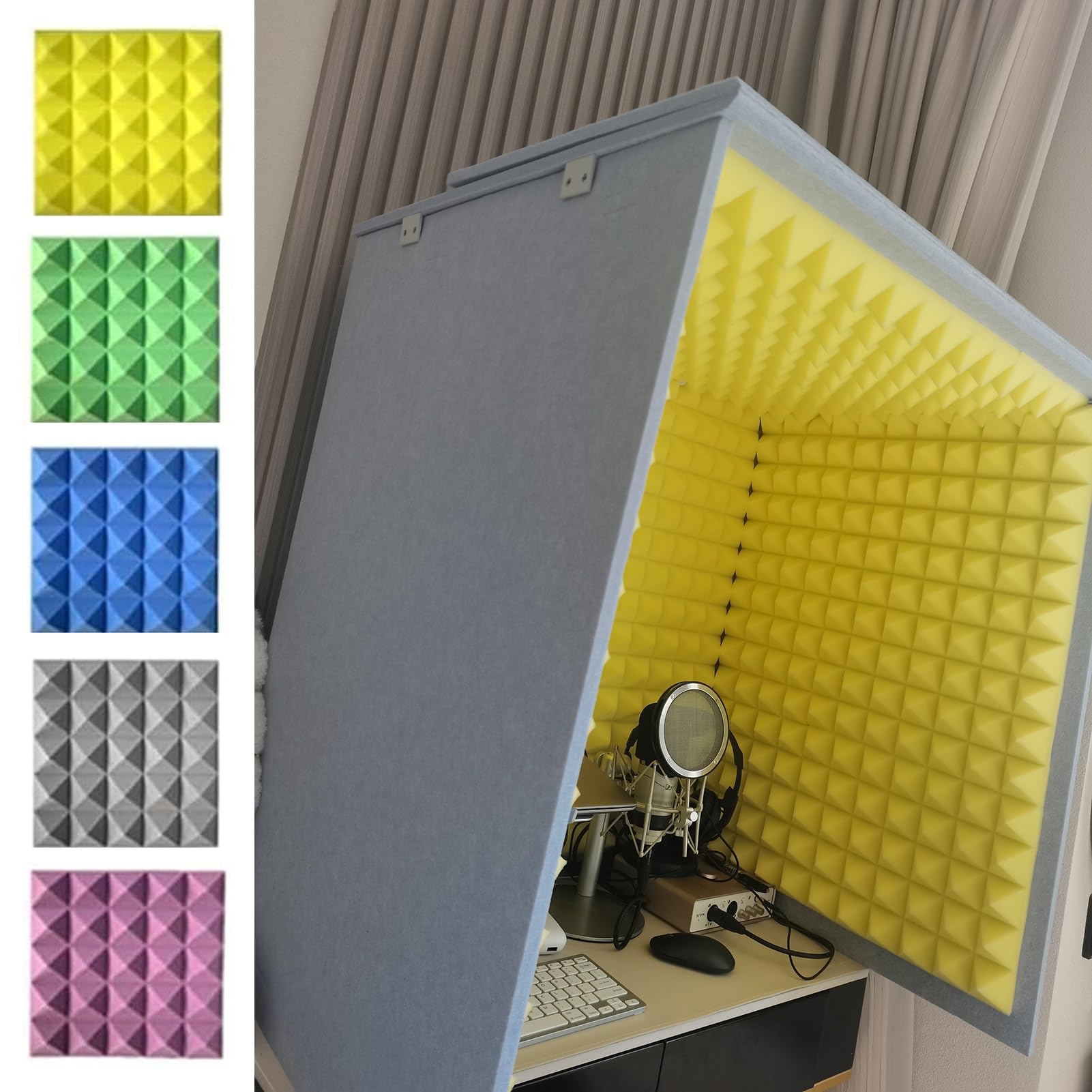 ZIMGODMicrophone Isolation Booth Box, Folding Vocal Booth Cover, Vocal Absorbing Shield, Cube Sound Room for Announcer/Radio Broadcasting/Live Space (Color : Blue)