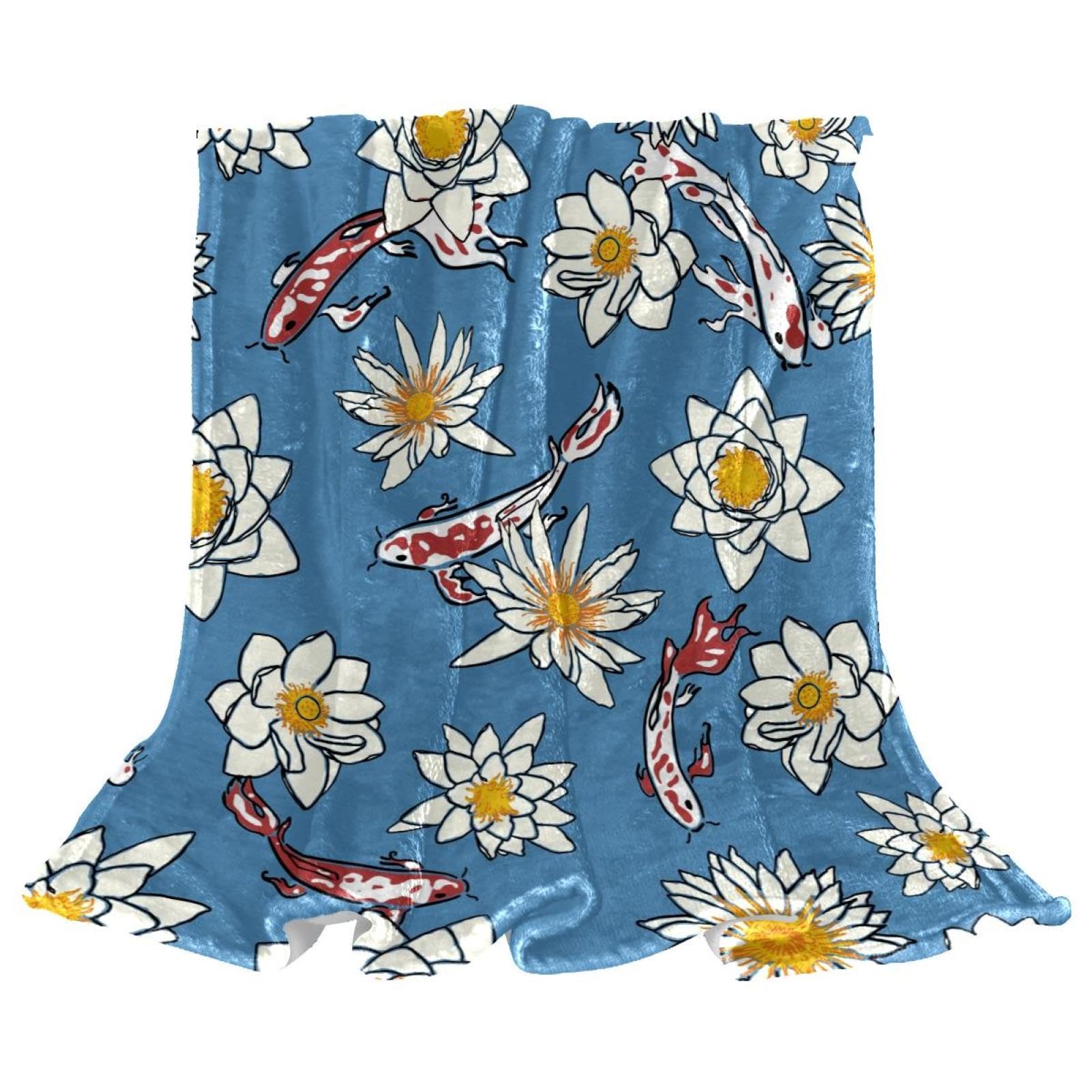 Couverture Polaire Fleur Rouge Poissons Premium | Plaid de Qualité Supérieure Lit et Divan