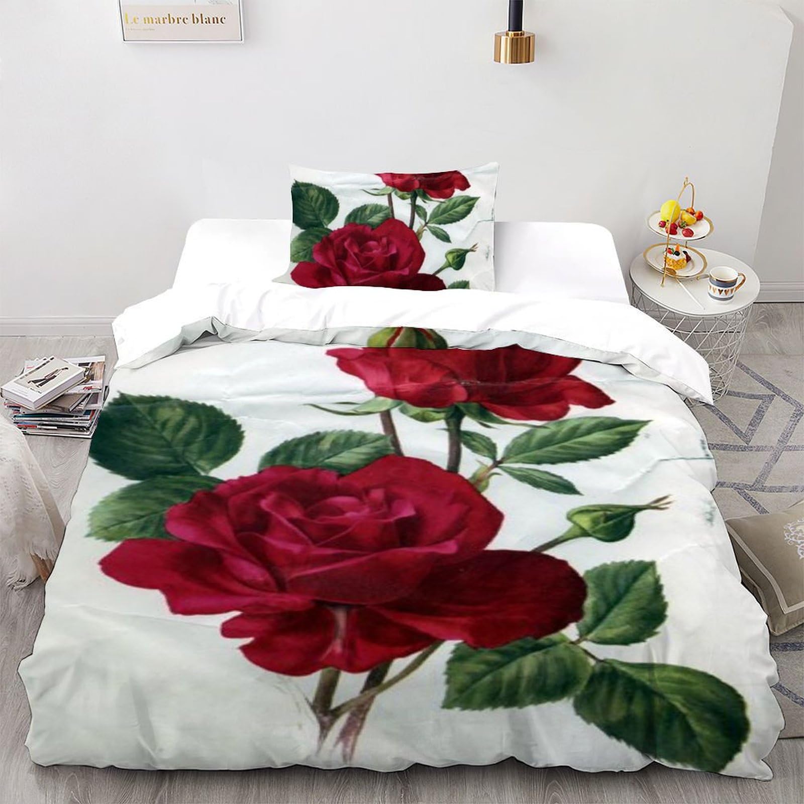 Housse de couette 135x200cm en microfibre avec imprimé plantes et fleurs romantiques