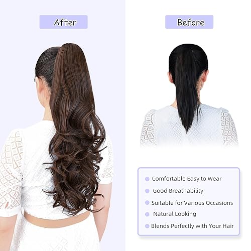 Miniatura 305 de Brown ponytail extension,16" claw clip hair extensions ponytail short curly hair ponytail Extension Natural Looking Synthetic Hairpiece for Women