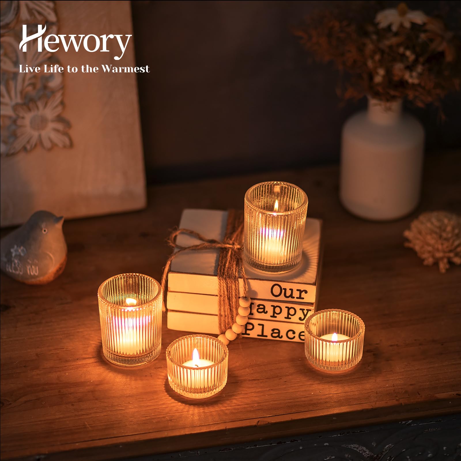 Hewory Portavelas de Cristal: 24 Transparentes para Té, Centro de Mesa, Soporte para Boda, Fiesta, Sala de Estar, Decoración del Hogar