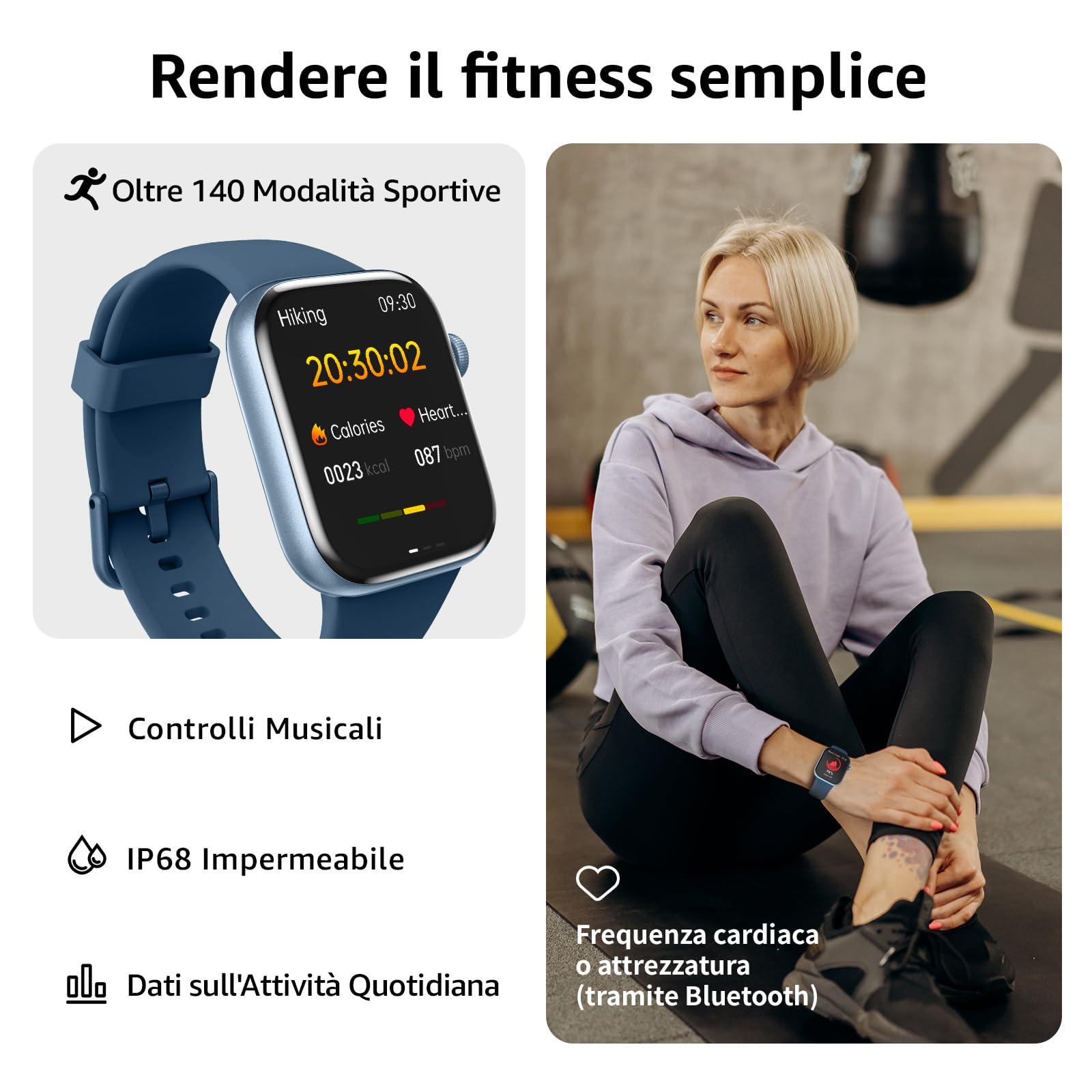 AcclaFit Smartwatch Uomo Donna, 1.85" Orologio Smartwatch con Effettua/Risposta Chiamate, 113 Sportive Smart Watch con Contapassi/SpO2/Sonno/Cardiofrequenzimetro, Impermeabil IP68 per iOS Android