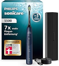 Philips Sonicare 5500 elektrische Zahnbürste, Schallzahnbürste mit 2 Putzmodi, Andruckkontrolle, EasyStart, SmarTimer und BrushPacer, Navy, Modell HX7113/01 [Neue Technologie]
