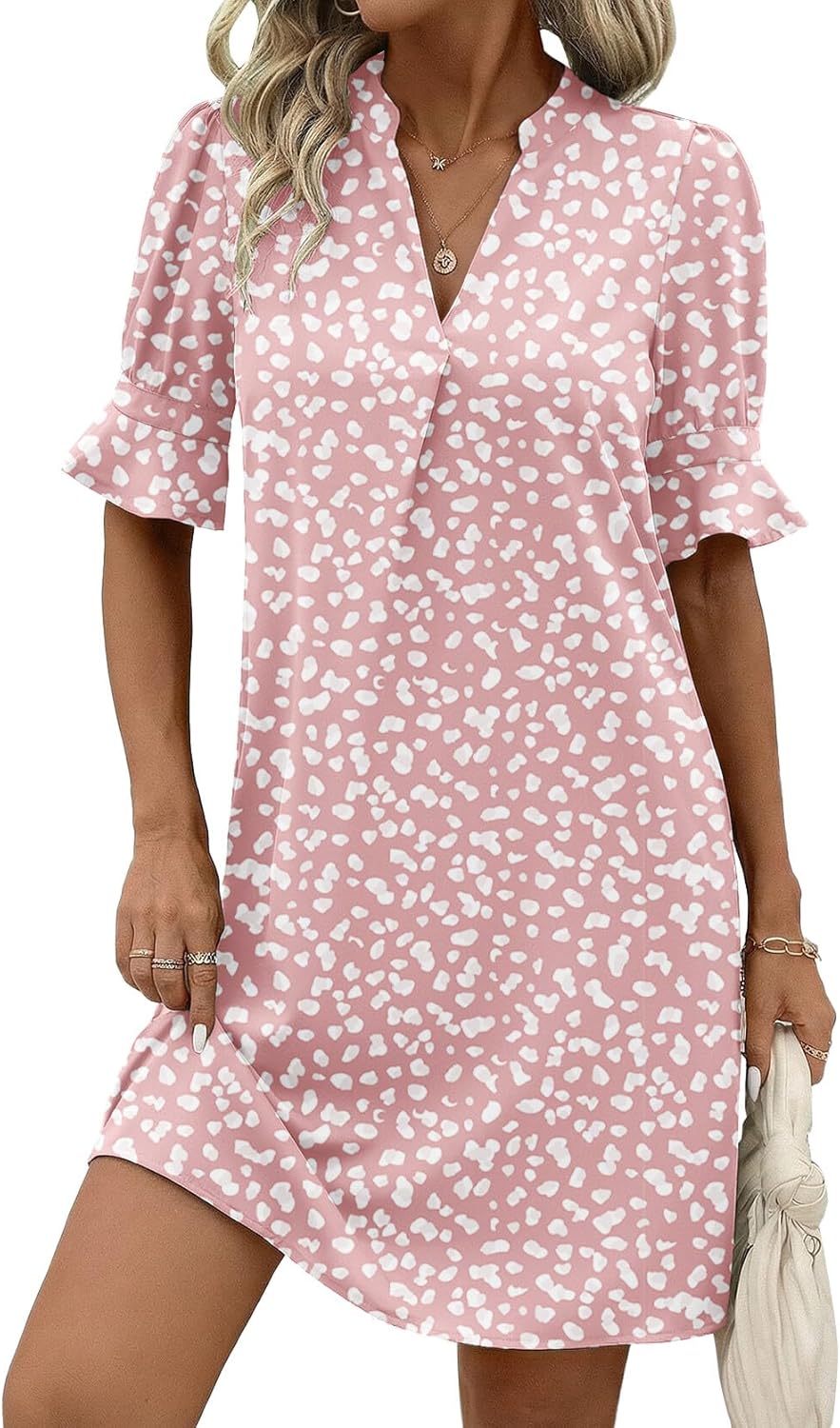 Zeagoo Summer Dresses for Women 2026 V Neck Ruffle Sleeve Casual Shift Dress Hawaiian Sundress Beach Vacation Clothes