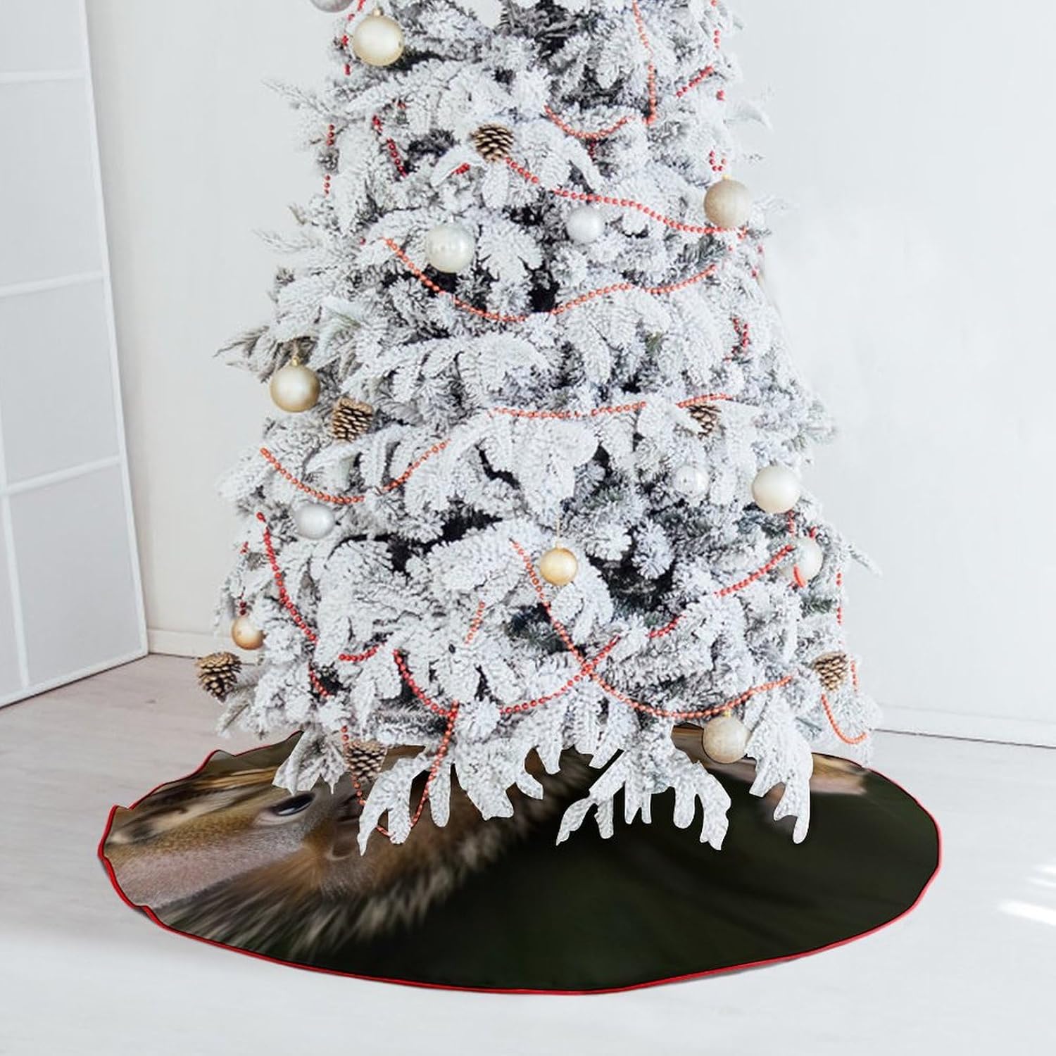 Christmas Tree Skirt 36 Inch Squirrel Animal Xmas Tree Skirt Ornament Christmas Tree Collar for Merry Christmas Party Winter Holiday Christmas Tree Mat Decoration