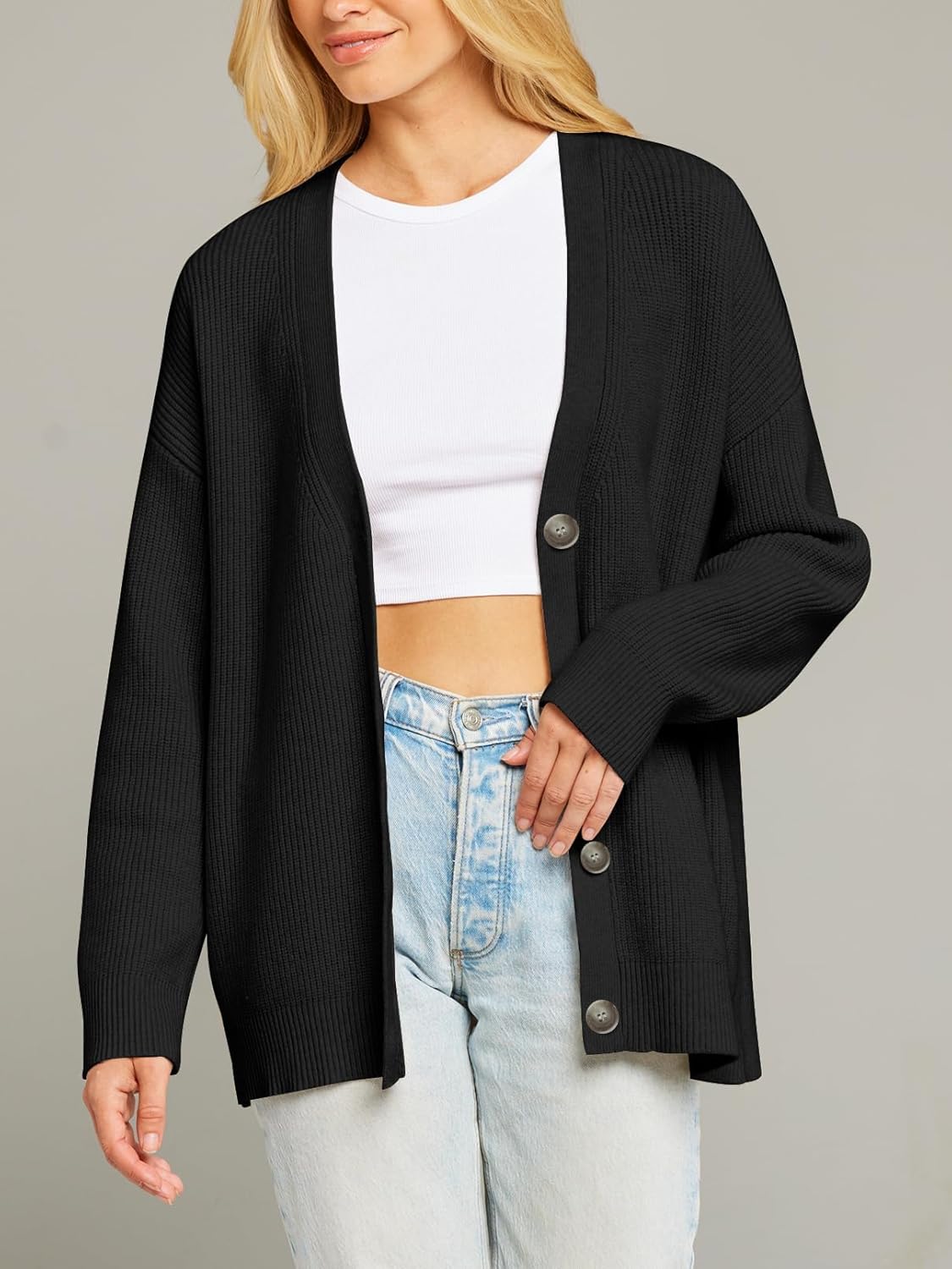 MEROKEETY Women's Cardigan Sweaters 2026 Fall Open Front Oversized Button V Neck Loose Soft Knit Outwear - Image 4