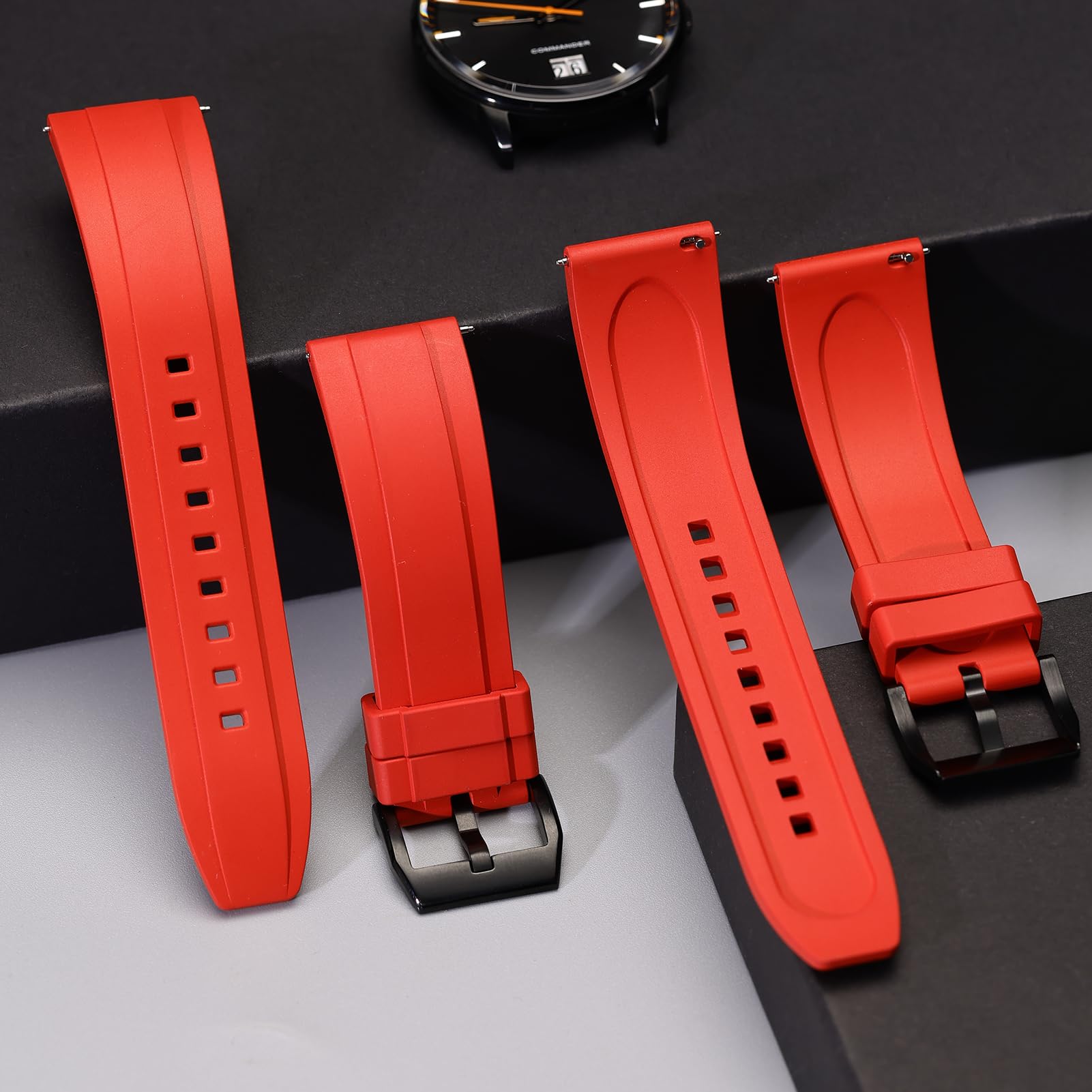 REZERO Bracelet de Montre en Caoutchouc FKM à Dégagement Rapide, Sangle de Montre en Fluoro-Caoutchouc, Épais et Solide, Lanière de Montre de Remplacement Étanche 19/20/21/22/23/24mm pour Homme, Femme