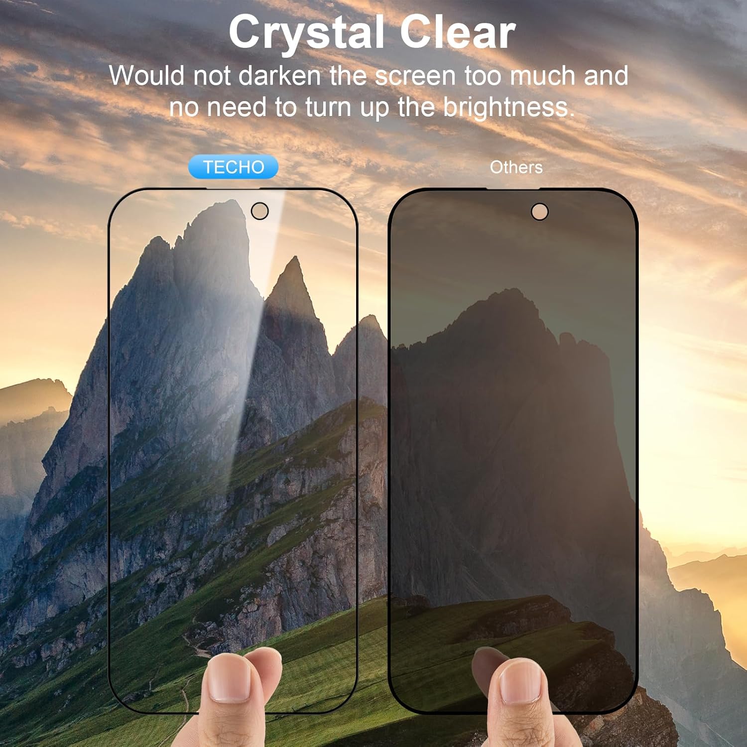 TECHO Privacy Screen Protector for iPhone 16 Plus/iPhone 15 Plus Tempered Glass Film, Full Coverage Edge to Edge, Anti Spy Private, 9H Hardness, 2 Pack, 6.7 Inch - Image 6