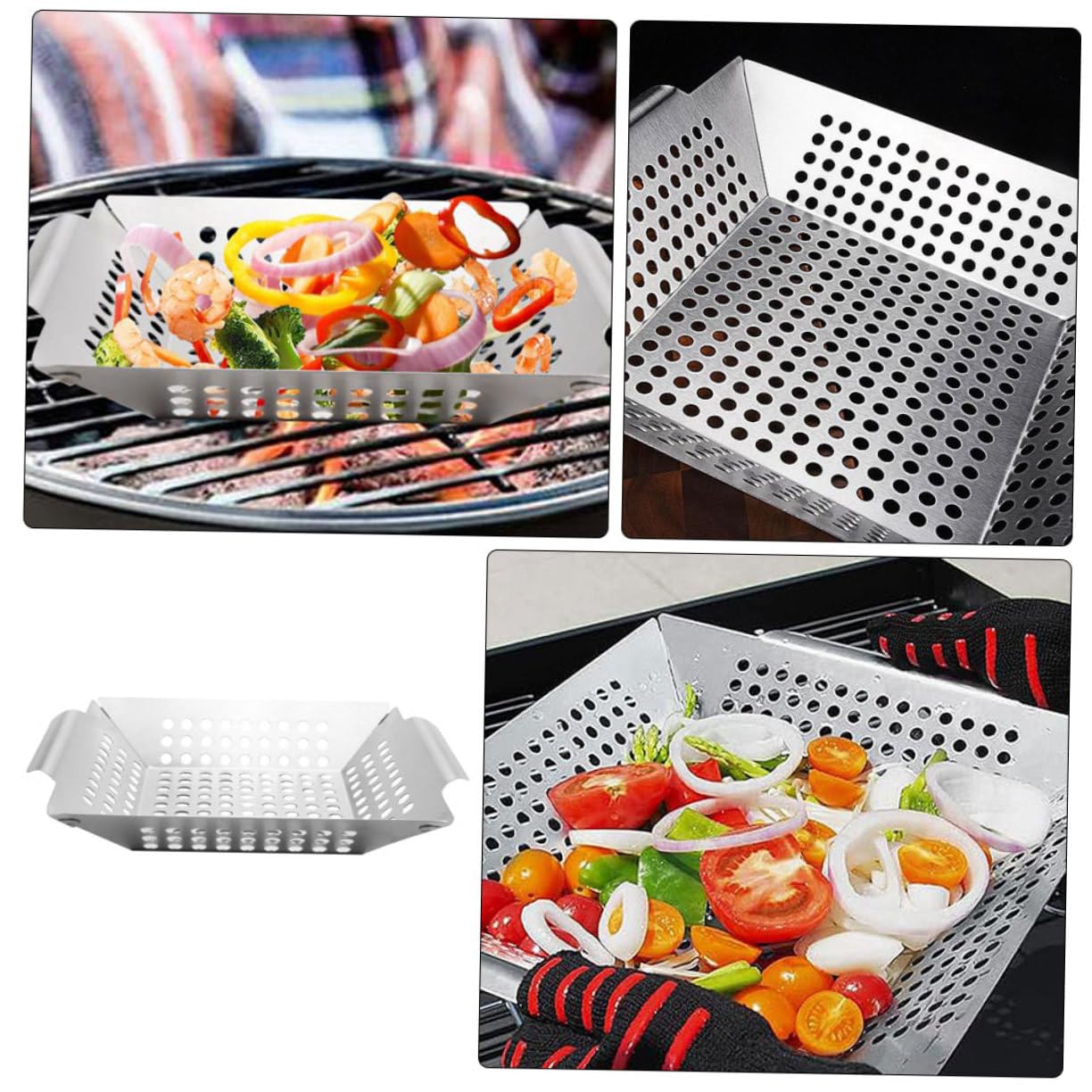 Professionelle Grillschale aus Edelstahl – perforierte wiederverwendbare verschleißfeste Pfanne für Kochen im Freien, Camping, gleichmäßige Wärmeverteilung, perfekt zum Grillen von Gemüse und Fleisch