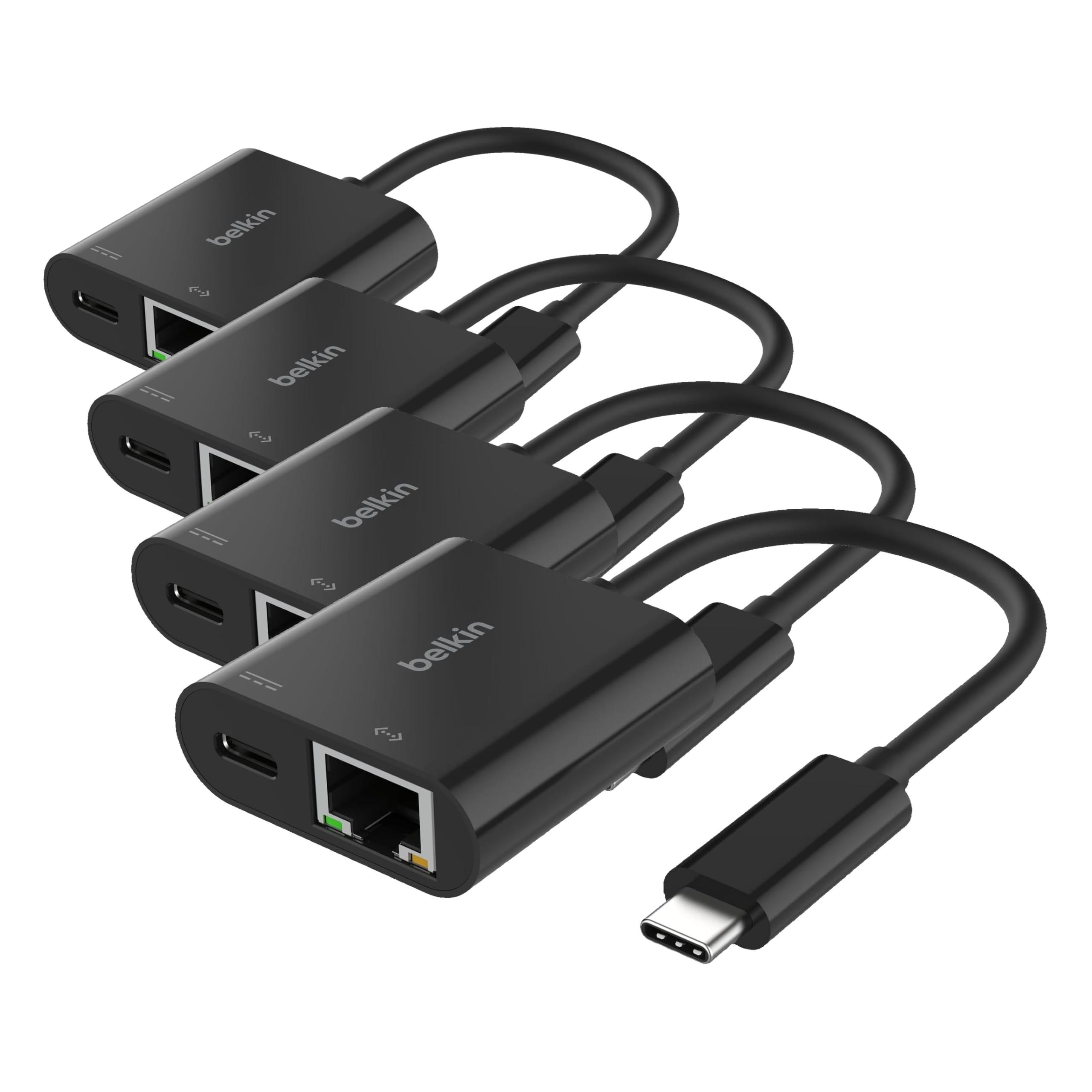 Belkin Connect USB-C to Ethernet + Charge Adapter 100W w/Gigabit Ethernet Port and USB-C Port-1000Mbps for Fast Internet Connection-Compatible with iPhone 17, Samsung Galaxy S26, & More (Pack of 4) Small (Pack of 4) Ethernet + Charging (100W)