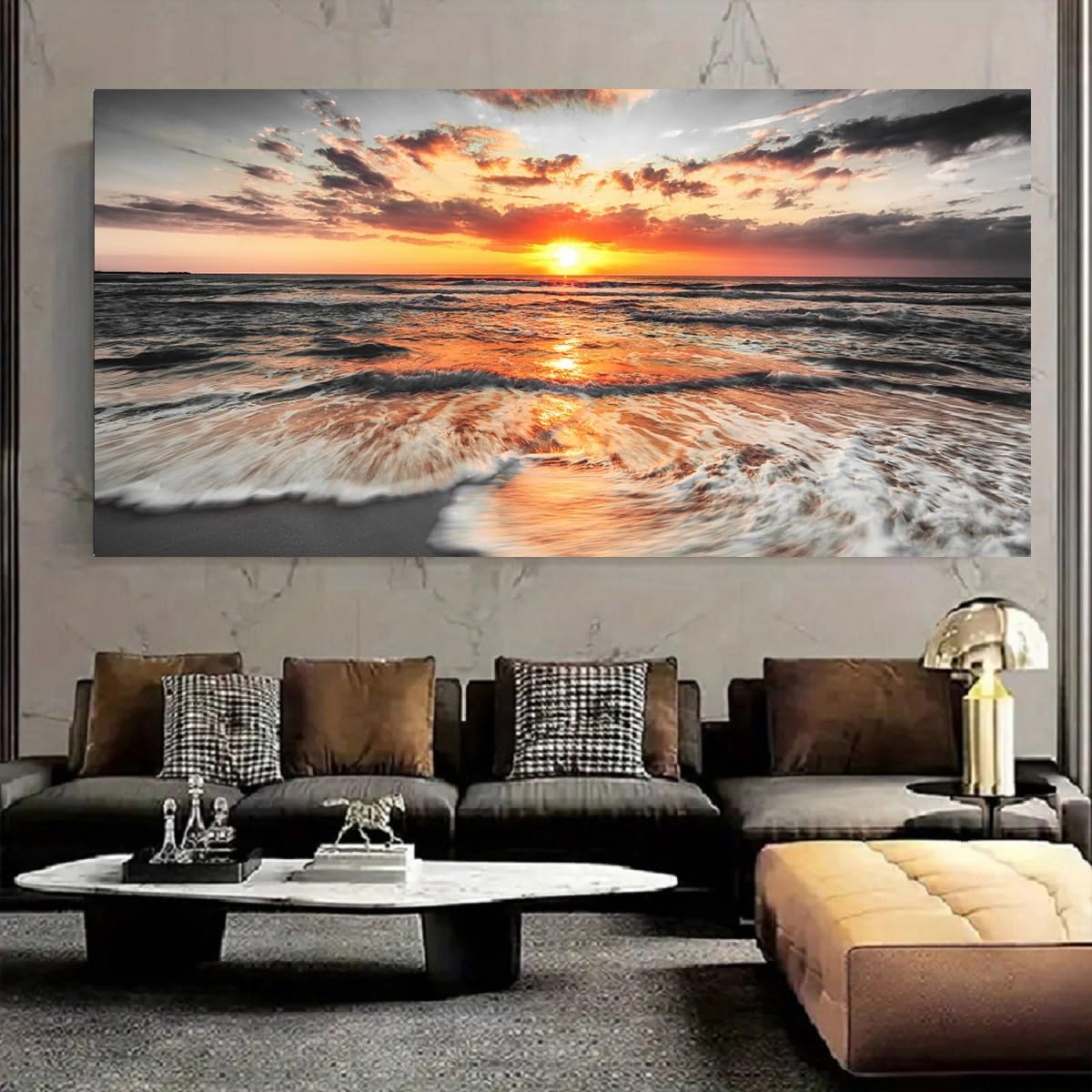 Yxbhhym-Living Room Wall Art Black and White Wall Art Sunset Beach Artwork Canvas Painting Sunrise Seascape Prints Poster Ocean Room Decor Large Pictures Bedroom Decoration Office Décor