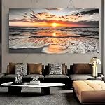 Yxbhym-Bedroom Wall Decor Beach Wall Art Coucher de soleil noir et blanc Affiches Art Seascape Affiches Ocean Room Decor Peinture Grandes Photos pour Salon Mur Décoration Bureau Décor