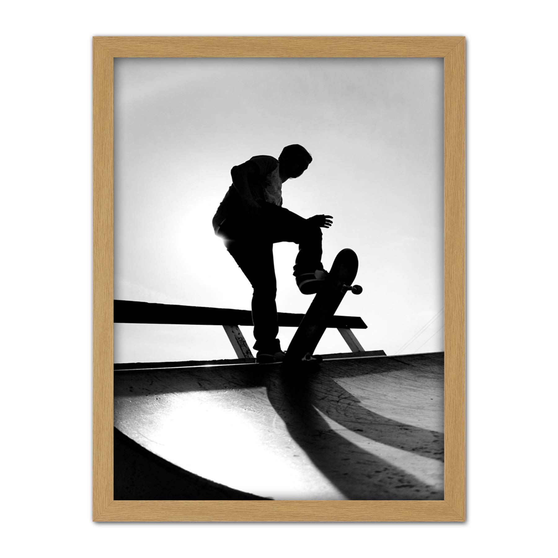 Wee Blue Coo Skateboarding Skater Ramp Silhouette Artwork Framed Wall Art Print 18X24 Inch