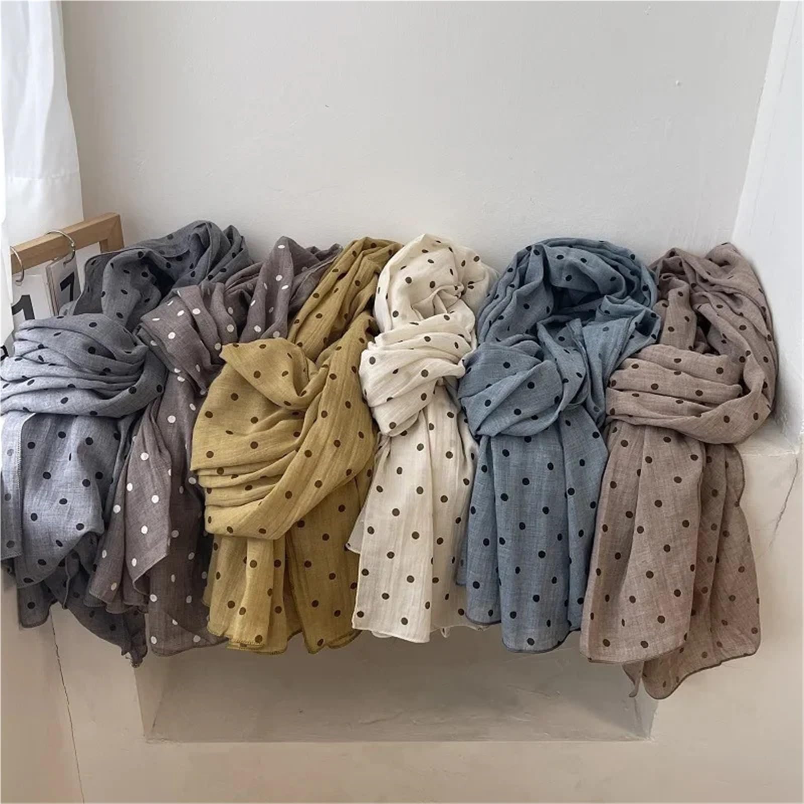 Pañuelo Mujer Bufanda de Lino y algodón con Lunares, Larga, cálida versátil, for otoño e Invierno, for Hombre Mujer(Khaki)