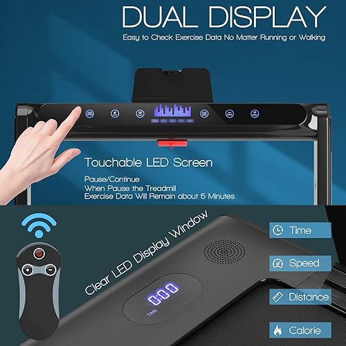 Miniatura 3 de Goplus Caminadora plegable 2 en 1, caminadora eléctrica de 2.25 HP para debajo del escritorio con pantalla LED, altavoz de dientes azules,