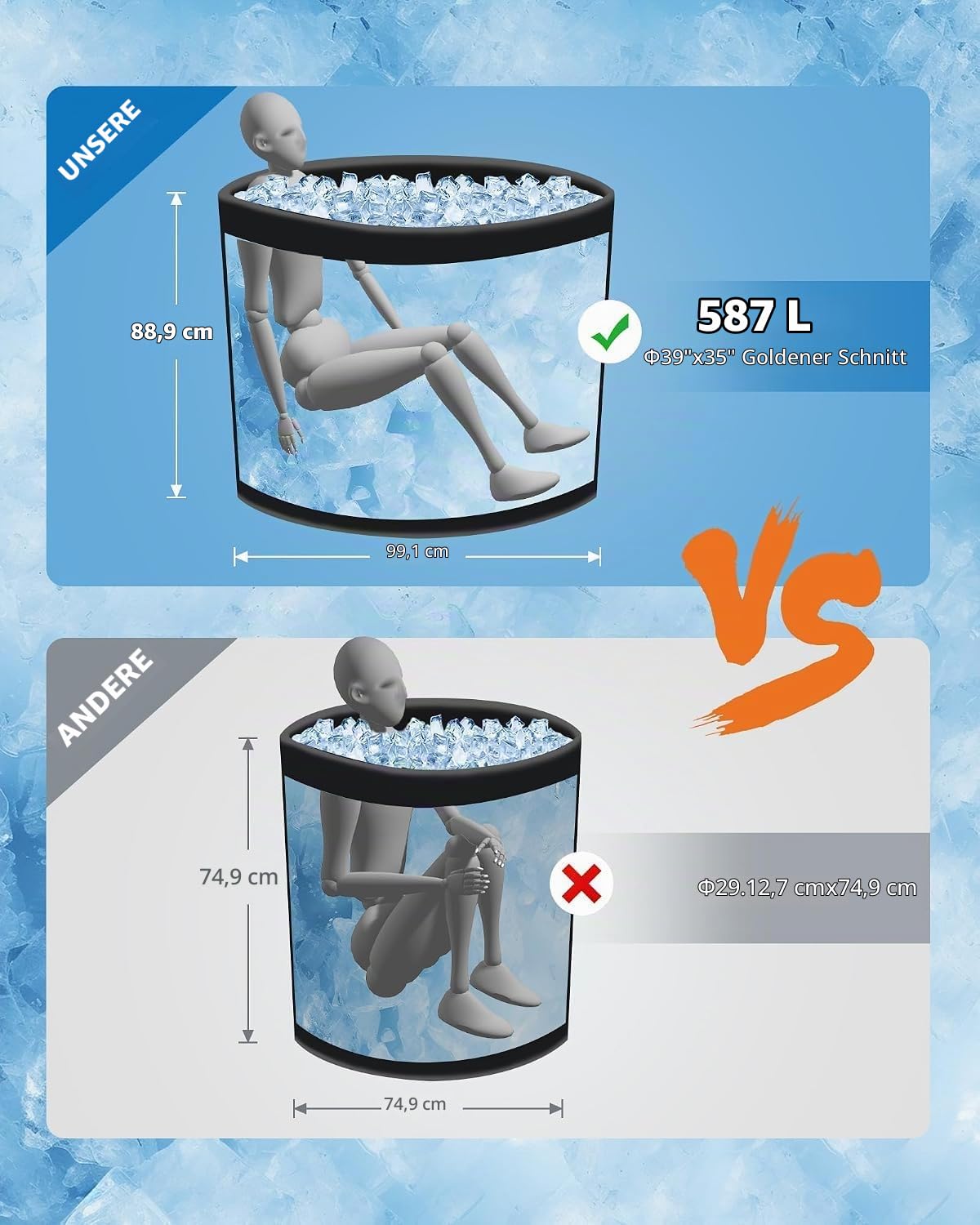 Garvee Eisbadewanne 2XL 704L, Aufblasbare Eistonne mit Isolierdeckel | Chiller-kompatibel, Living Pool Tragbares Kältebad für Sportler zur Muskelregeneration, Indoor & Outdoor, 100 x 100 x 90 cm