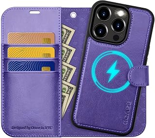 OCASE Kompatibel für iPhone 15 Pro Max Hülle (2in1) Leder Case Lila