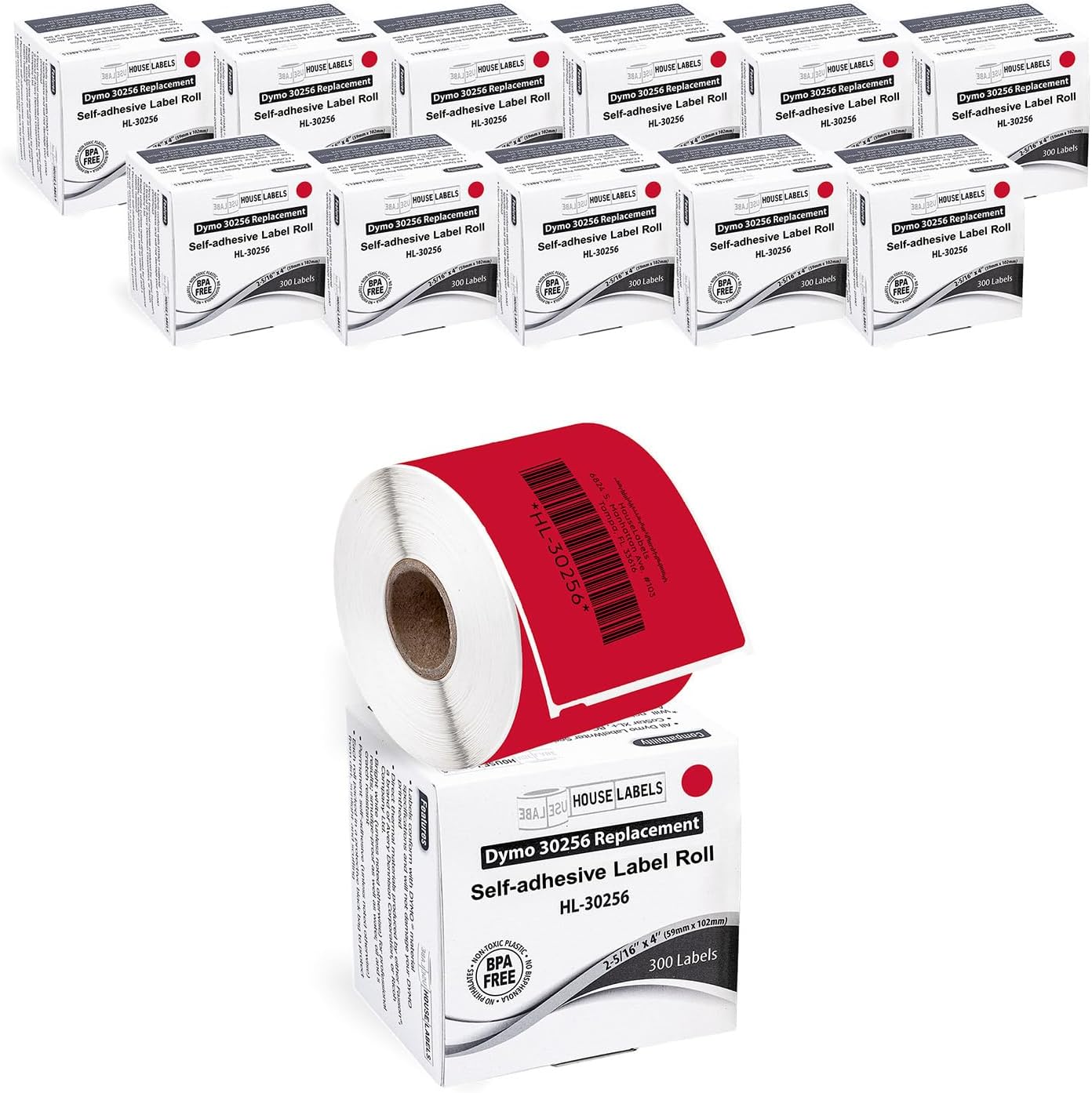 HOUSELABELS Compatible DYMO 30256 RED Shipping Labels (2-5/16" x 4"), Strong Permanent Adhesive, Compatible with DYMO LW 450, 4XL, Rollo & Zebra Desktop Printers, 12 Rolls /3600 Labels