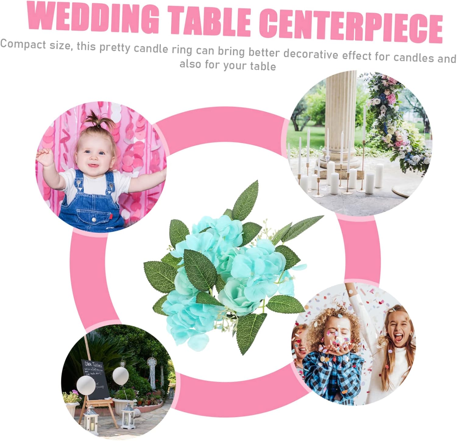 GARVALON Centerpiece Floral Candle Wreath Rose and Hydrangea Elegant Table Decor for Weddings Parties and Home Decoration Faux Flower Candle