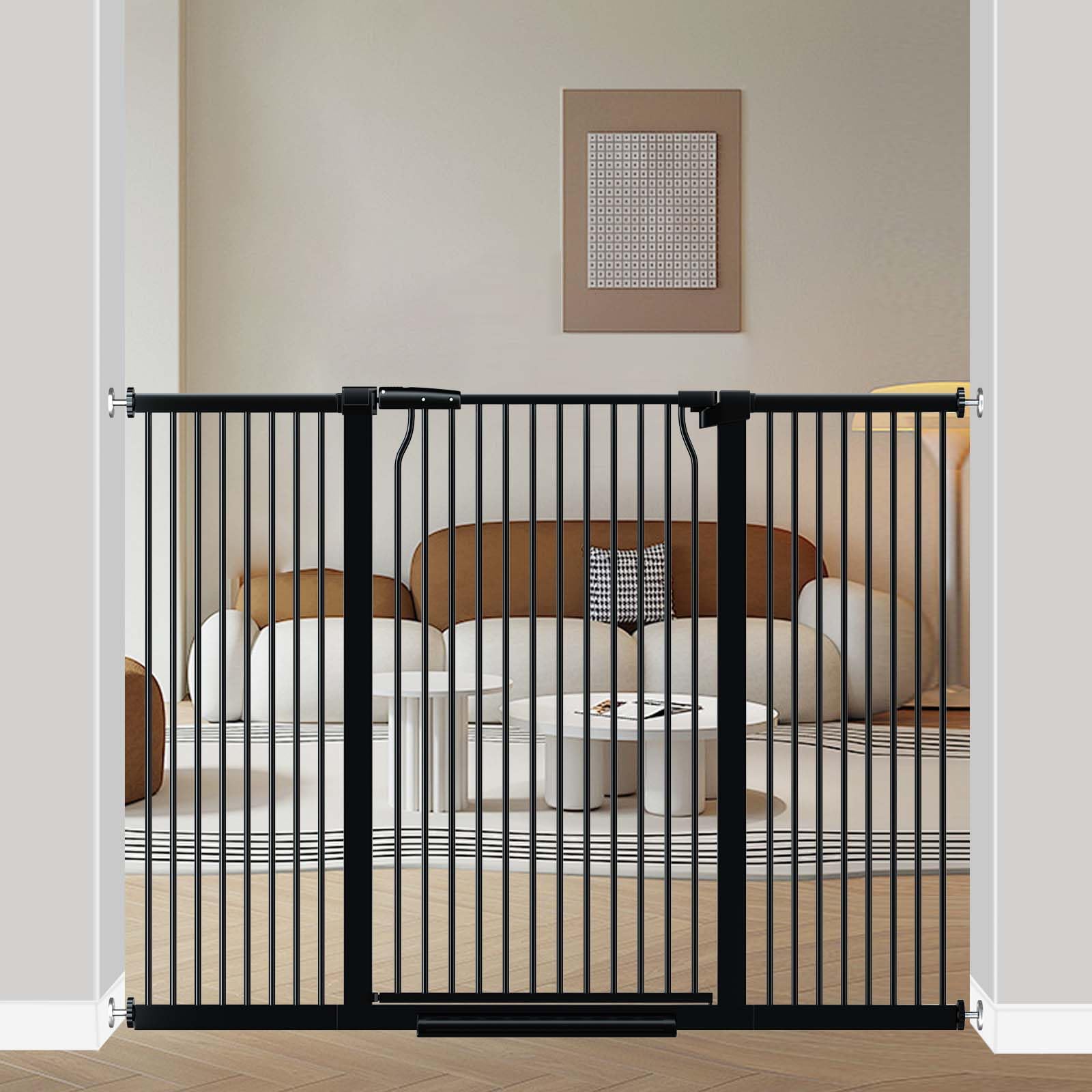 40.5" Extra Tall Baby Gate for Stairs, 57.5"-60.2" Extra Wide Dog Pet Gate No Drill, Narrow Bar Dog Gates Barrier Indoor, Adjustable Tension Safety Gate, Auto Close No Climb Fence Black