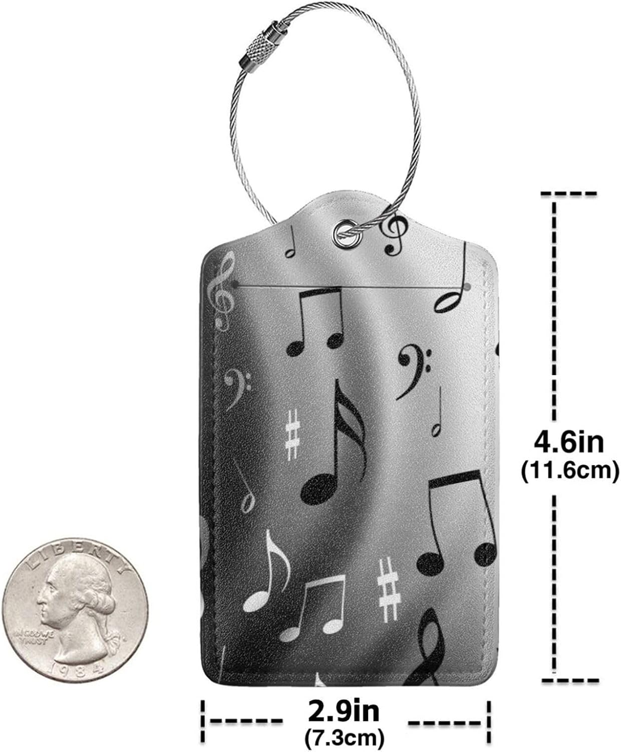 2 Pack PU Leather Luggage Tags Travel Suitcase ID Labels with Privacy Cover for Women Men Travel (Music Notes Print) image 4