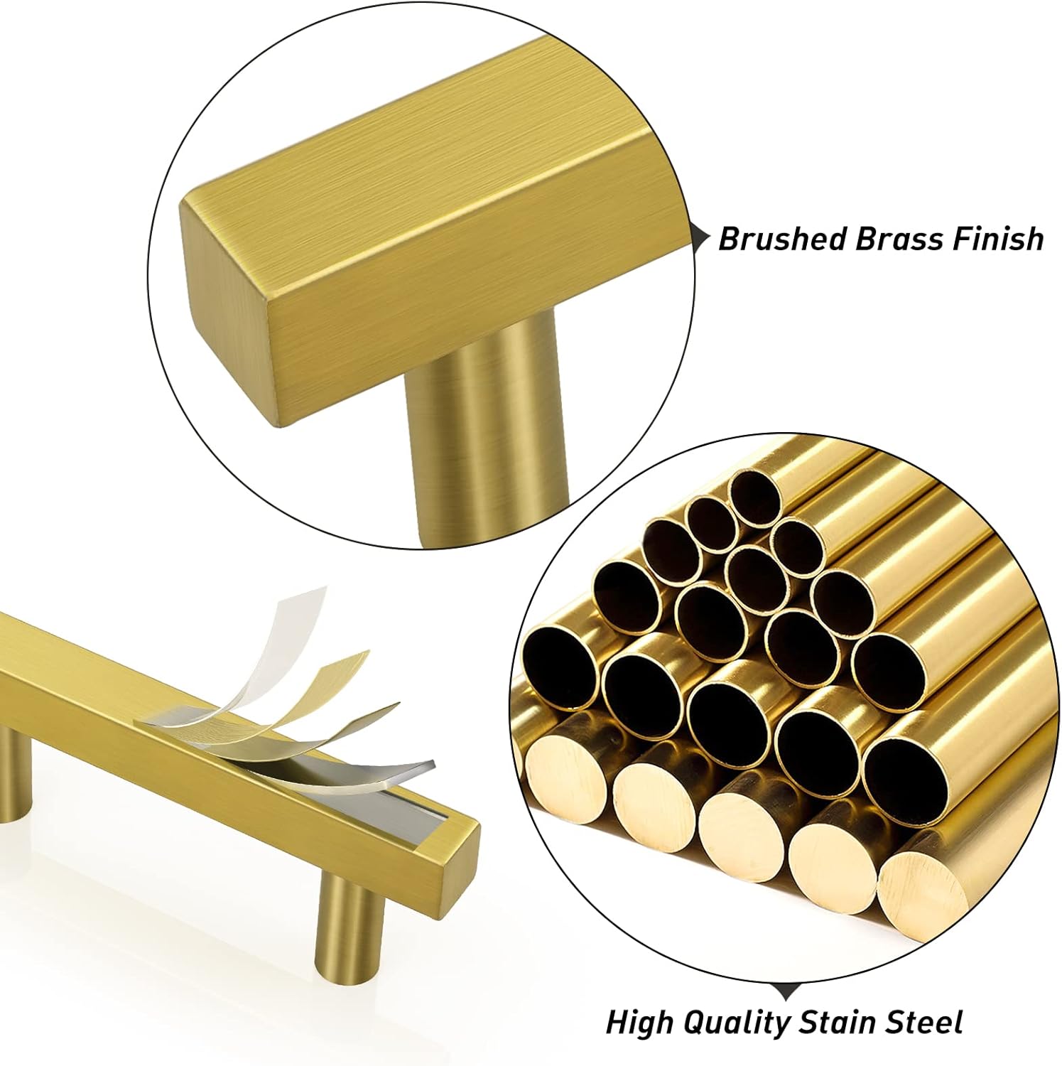 3 3/4 Inch Gold Cabinet Handles,15 Pack Brushed Brass Cabinet Pulls,Kitchen Handles for Cabinets and Drawers,Modern Square Gold Dresser Handles,6 Inch Overall Length