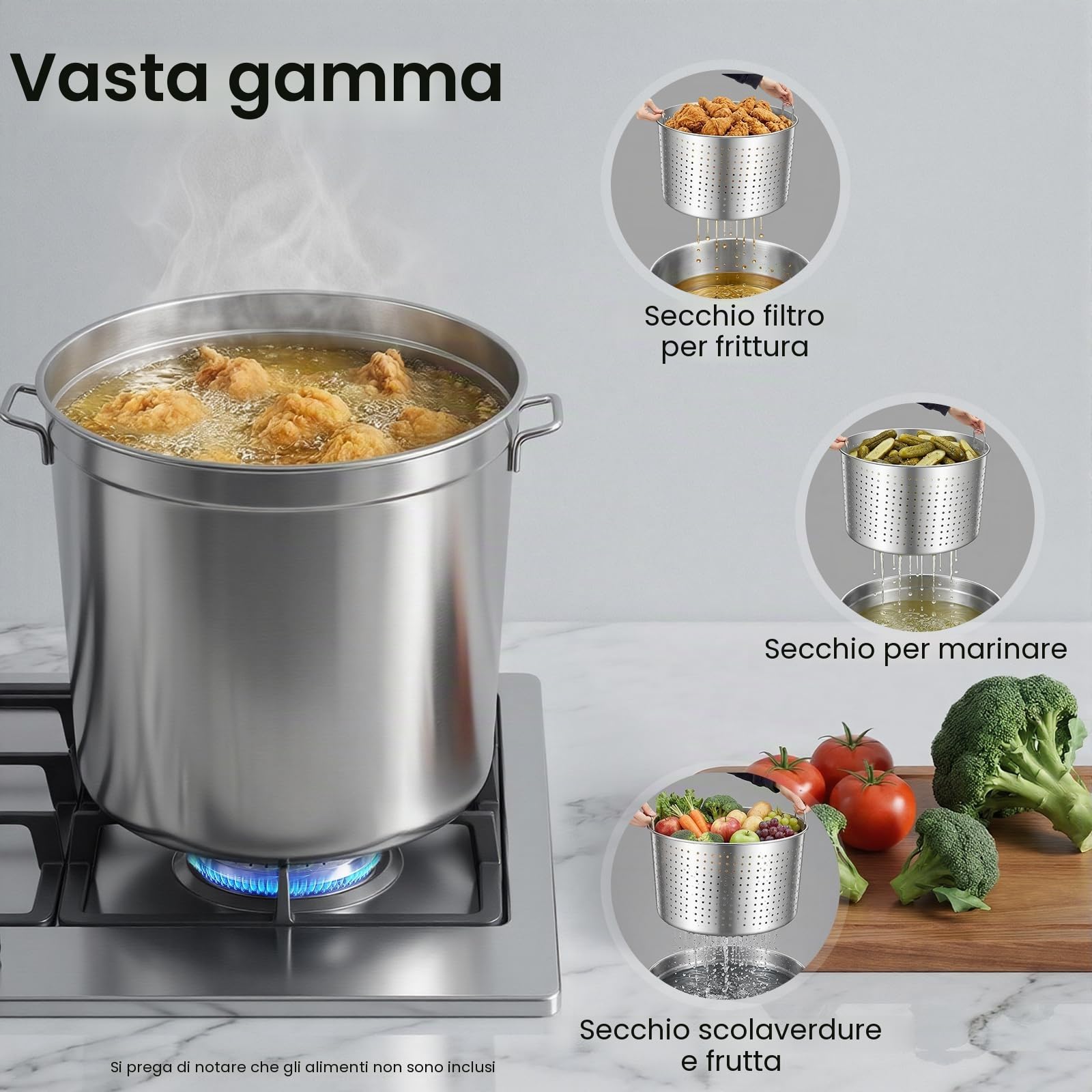 Pentola da 100 l, con coperchio e cestello, in acciaio inox, per fornelli a gas, elettrici, fornelli a induzione, ristoranti, caffetterie, hotel