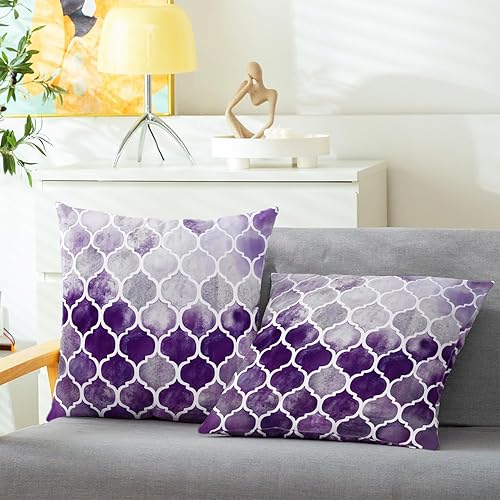 Miniatura 2 de CaliTime - Juego de 2 fundas de almohada pintadas a mano con cadena de enrejado colorida.