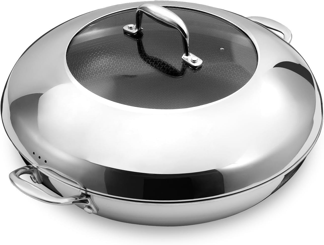 DELUXE Hybrid Ceramic Nonstick 14-Inch Frying Pan with Stainless Steel Lid, Dual Stay-Cool Handles, Dishwasher-Safe, Induction Ready, Compatible with All Cooktops