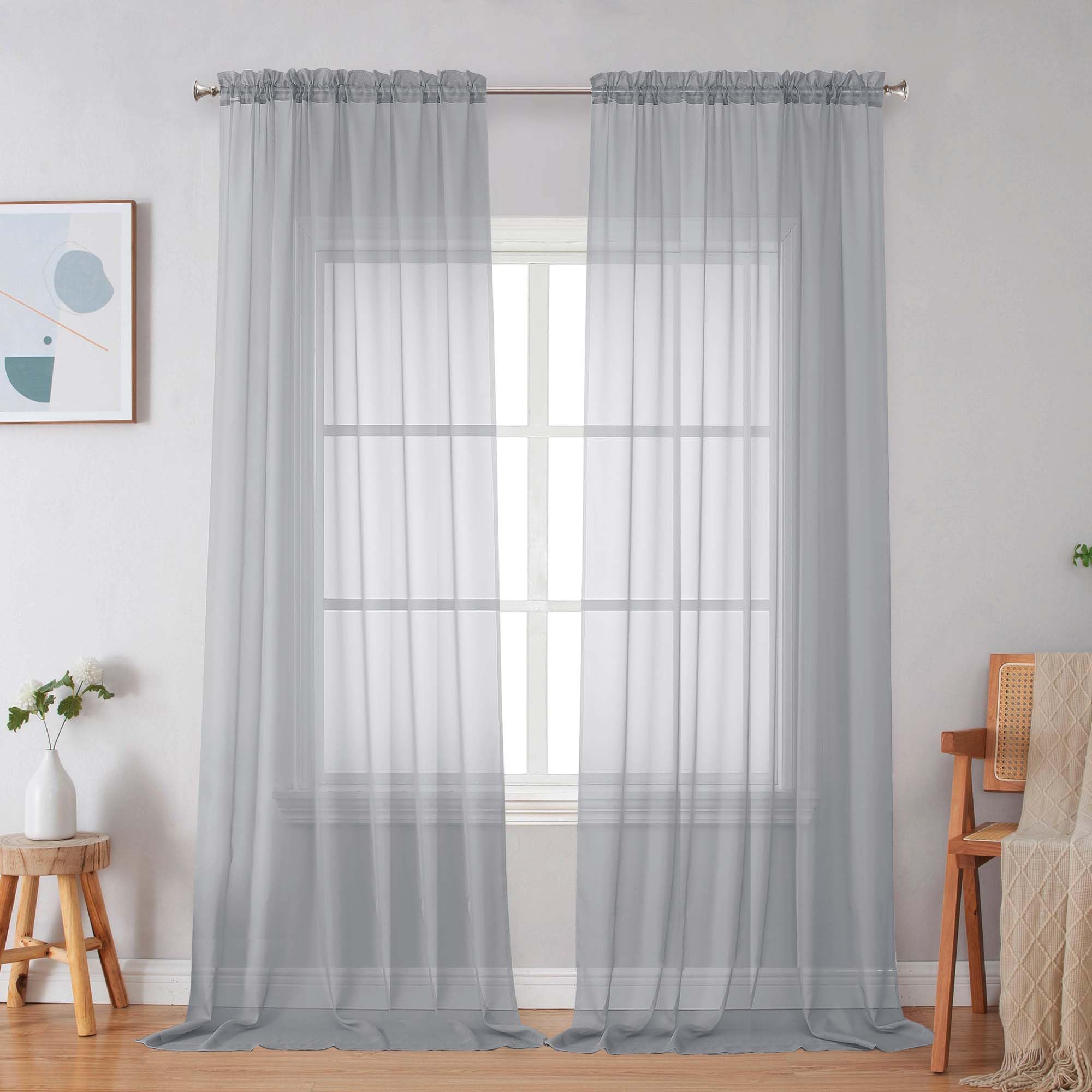 Simplebrand Light Grey Sheer Curtains 96 Inches Long 2 Panels, 59"W x 96"L