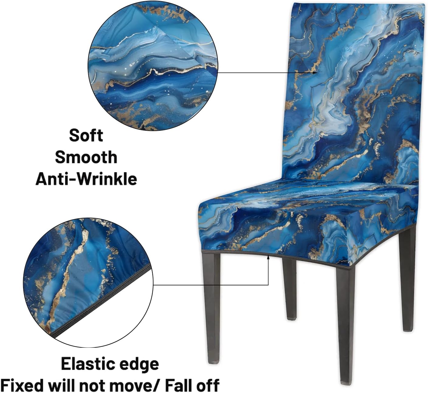 Blue Liquid Marble Dining Chair Covers Set of 2 Kitchen Stretch Chair Cover Removable Washable Parson Seat Slipcover Folding Dining Room Chair Protective Cover for Party Decor