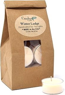 Winter Lodge Scented - 12 Pack - Scented Tealight Candles - Soy Beeswax Blend - Handmade in The USA - Candeo Candle - Holiday Christmas Scents