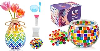 Joyclub Bundle of DIY Mosaic Flower Vase Kit and DIY Mosaic Candle Holder Kit