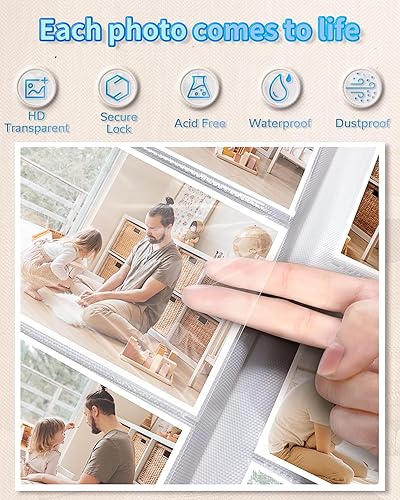 Miniatura 4 de Álbum de fotos de 4 x 6 pulgadas con 300 bolsillos, álbumes de fotos deslizables, cubierta de lino, libro de recuerdos con ventana frontal, página