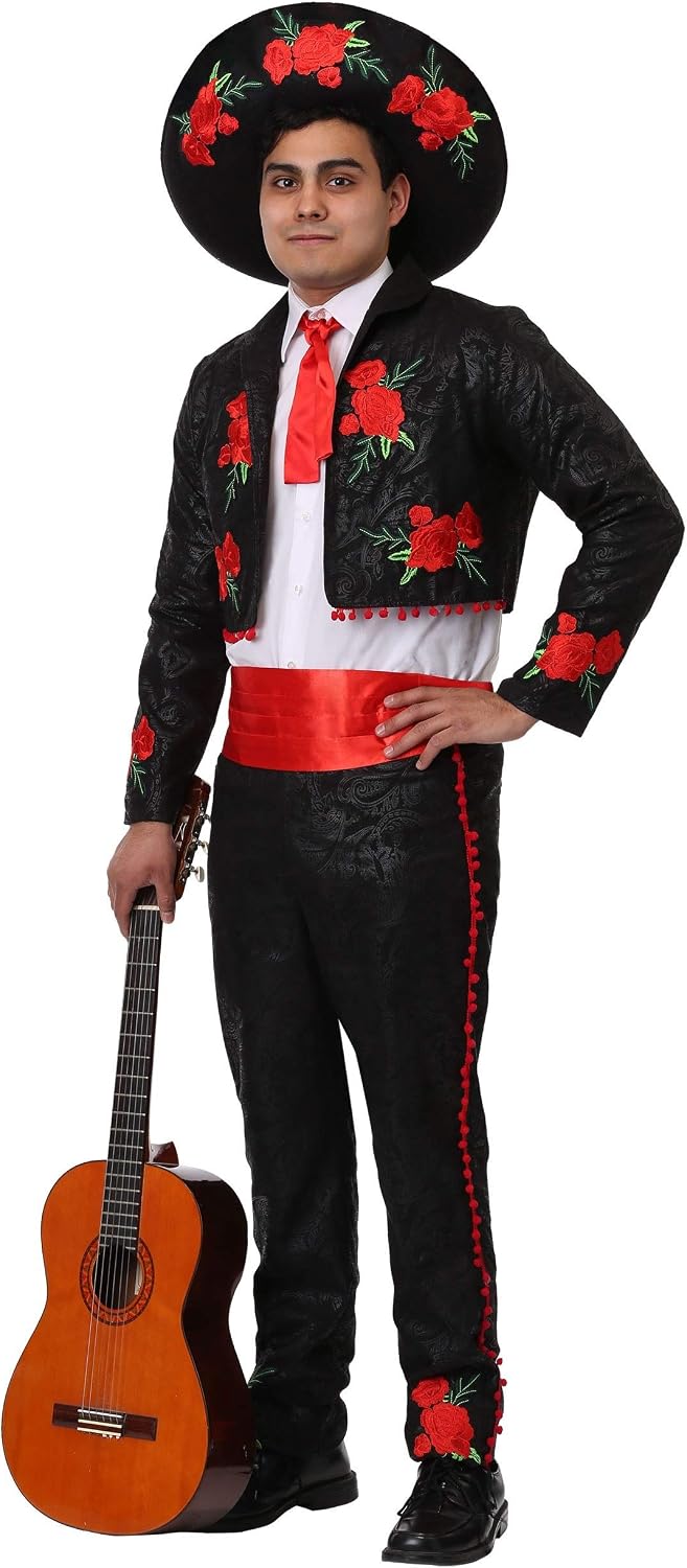 Men's Plus Size Mariachi Costume & Sombrero Hat, Spanish Music Costume for Cinco de Mayo & Mexican Holidays