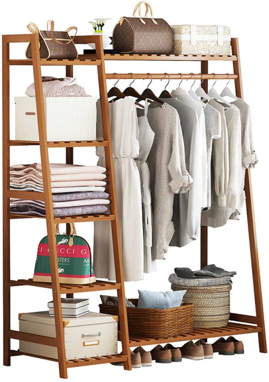 Naayaab Craft Bamboo Cloth Rail, Garment Rack with Shelves Free Standing Open Bamboo Clothes Wardrobe with Coat Hanger Stand for Entryway, Living Room, Hallway, Bedroom-Brown-(Size-155x30x150cm) (B0CKGYQNKC) Amazon Price History, Amazon Price Tracker
