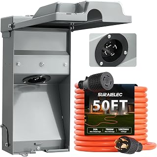 SURAIELEC 30 Amp 50Ft Generator Cord and Power Inlet Box, ETL Listed Outlet