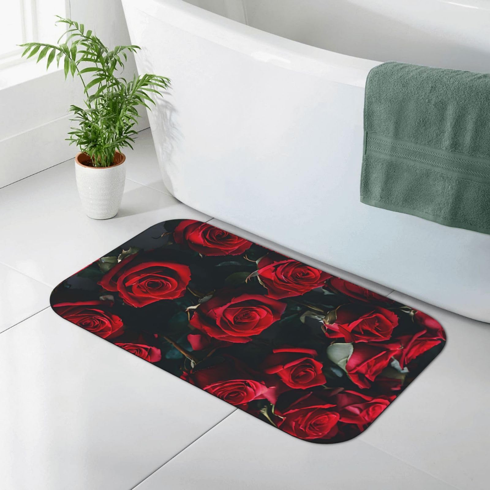Tapis de salle de bain pour baignoire et cuisine antidérapant et absorbant rouge