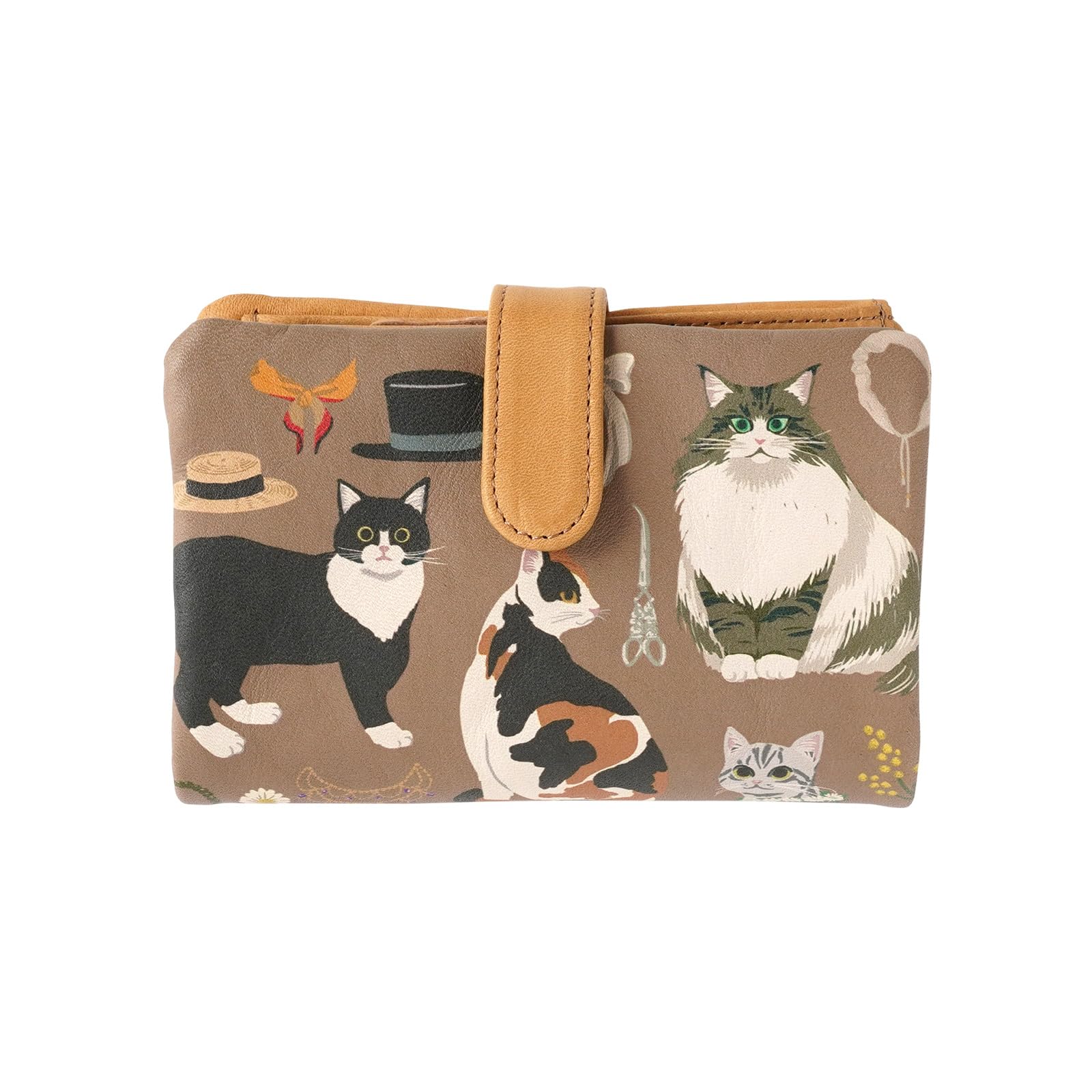 HIRAMEKI. ヒラメキ 二つ折り財布 バースデーキャッツ 猫 レザー 革 Amazon | [HIRAMEKI.] 財布 本革 二つ折り ネコ アート ラウンド ベロ